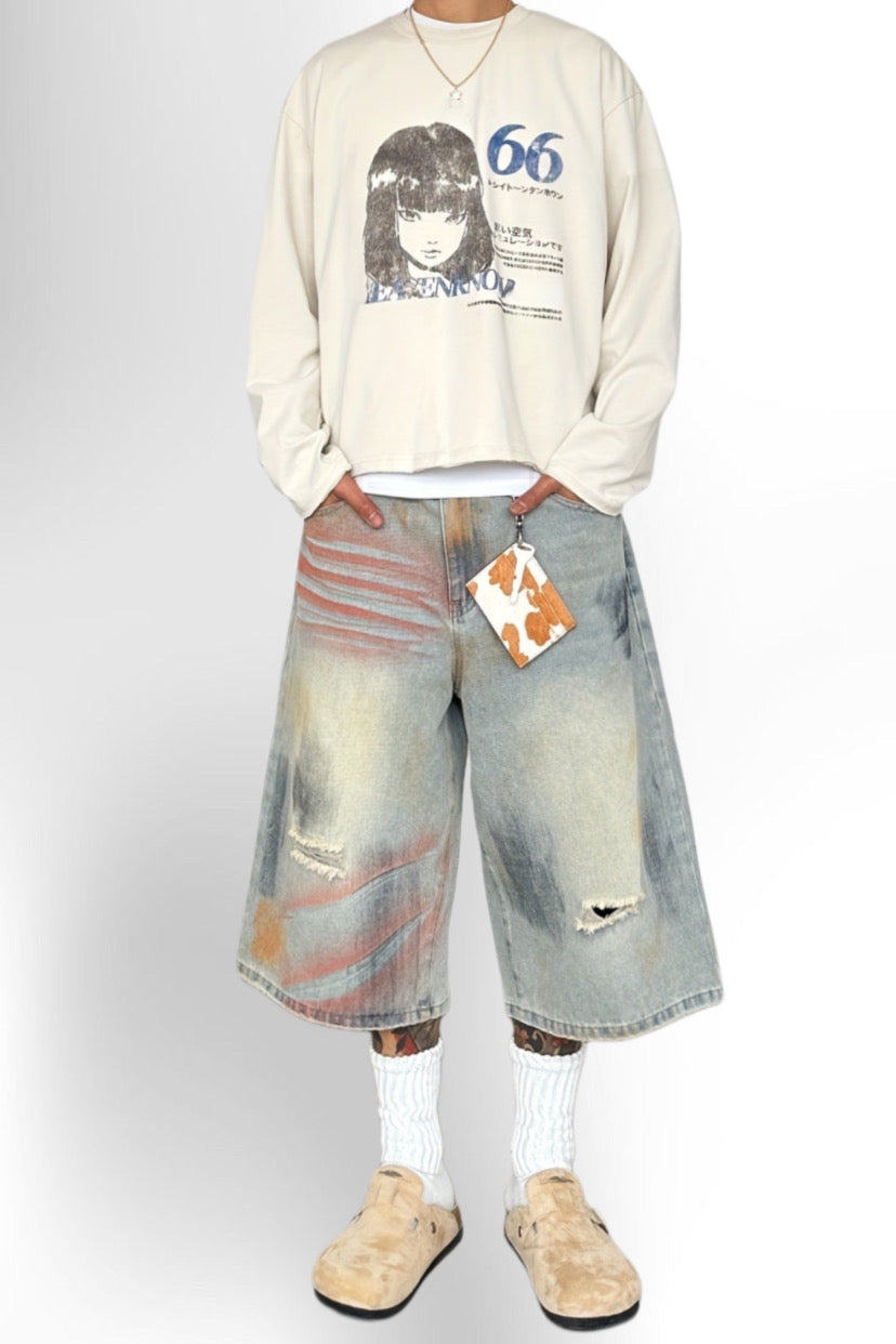 Distressed Washed Ripped Loose Jorts