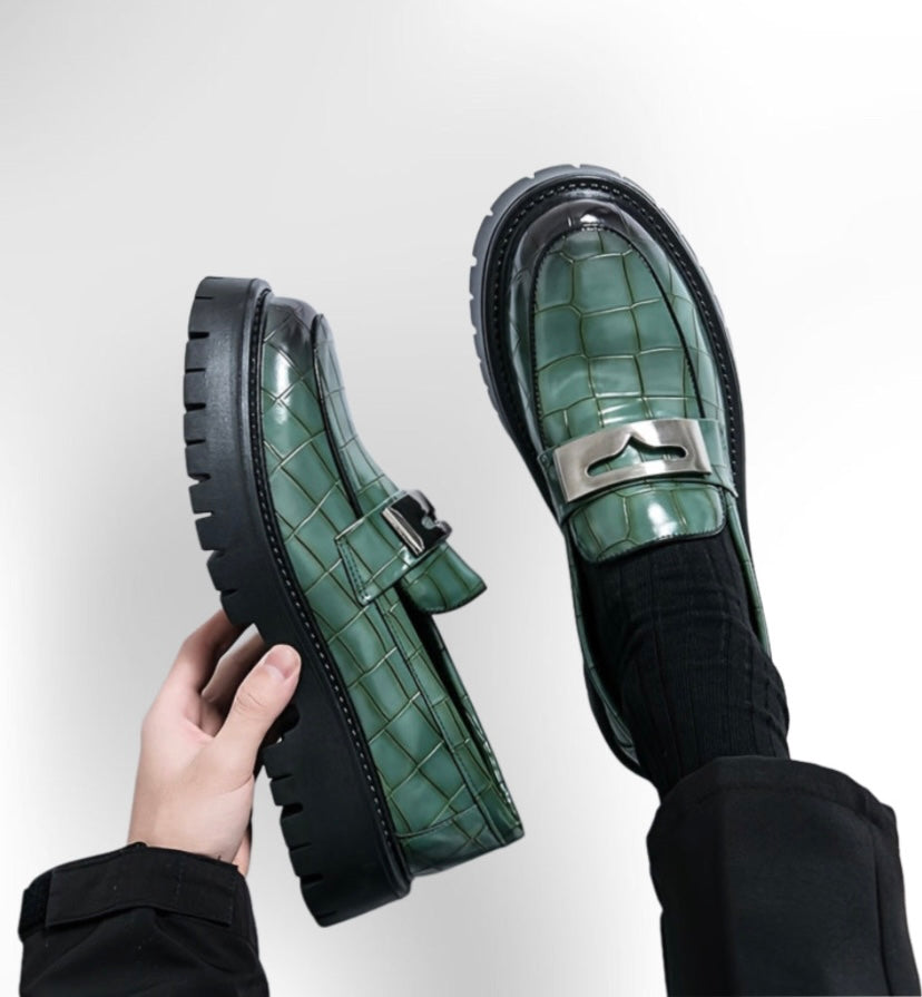 Men'S Crocodile Pattern Thick Sole Loafers