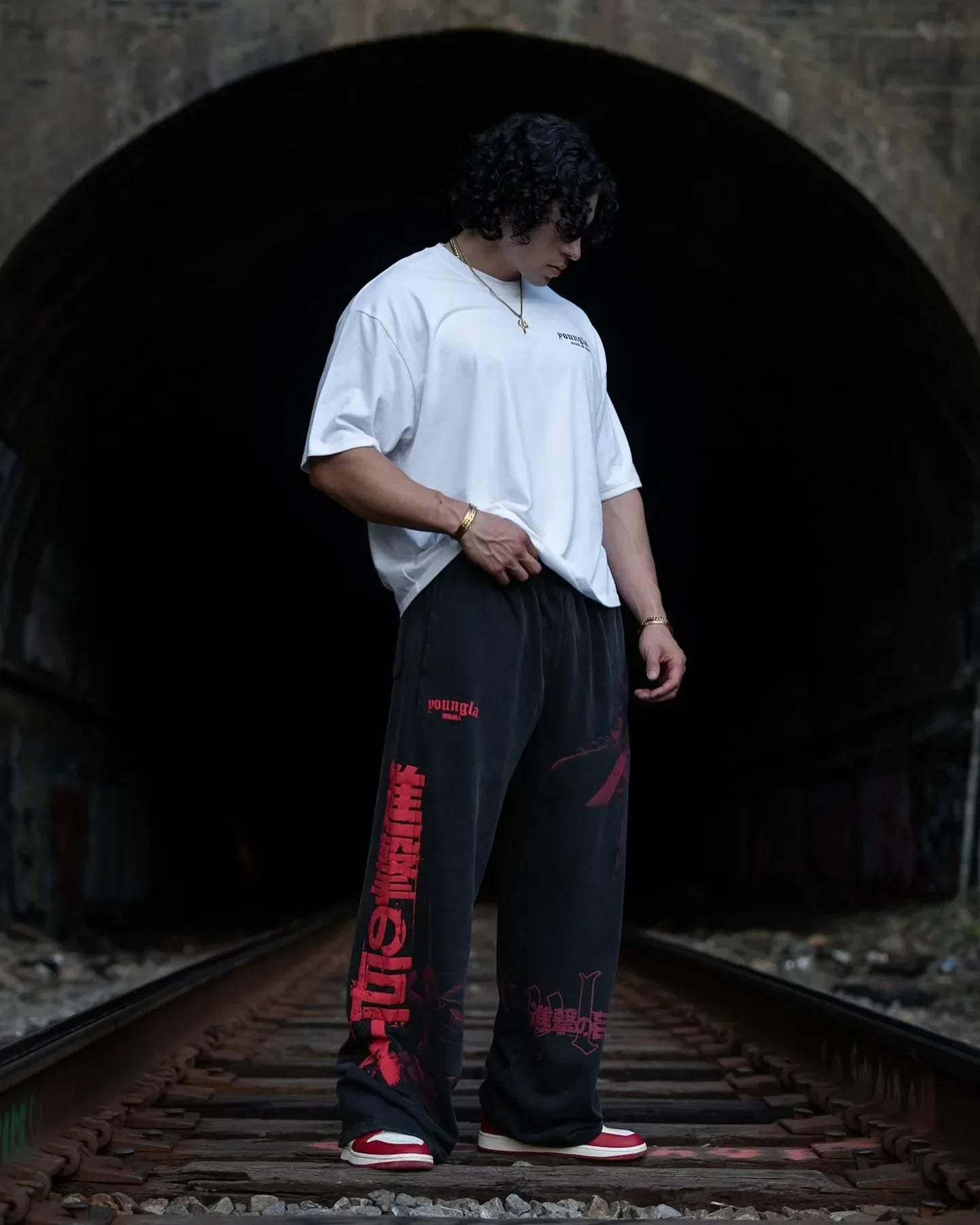 graphic print wide leg trousers
