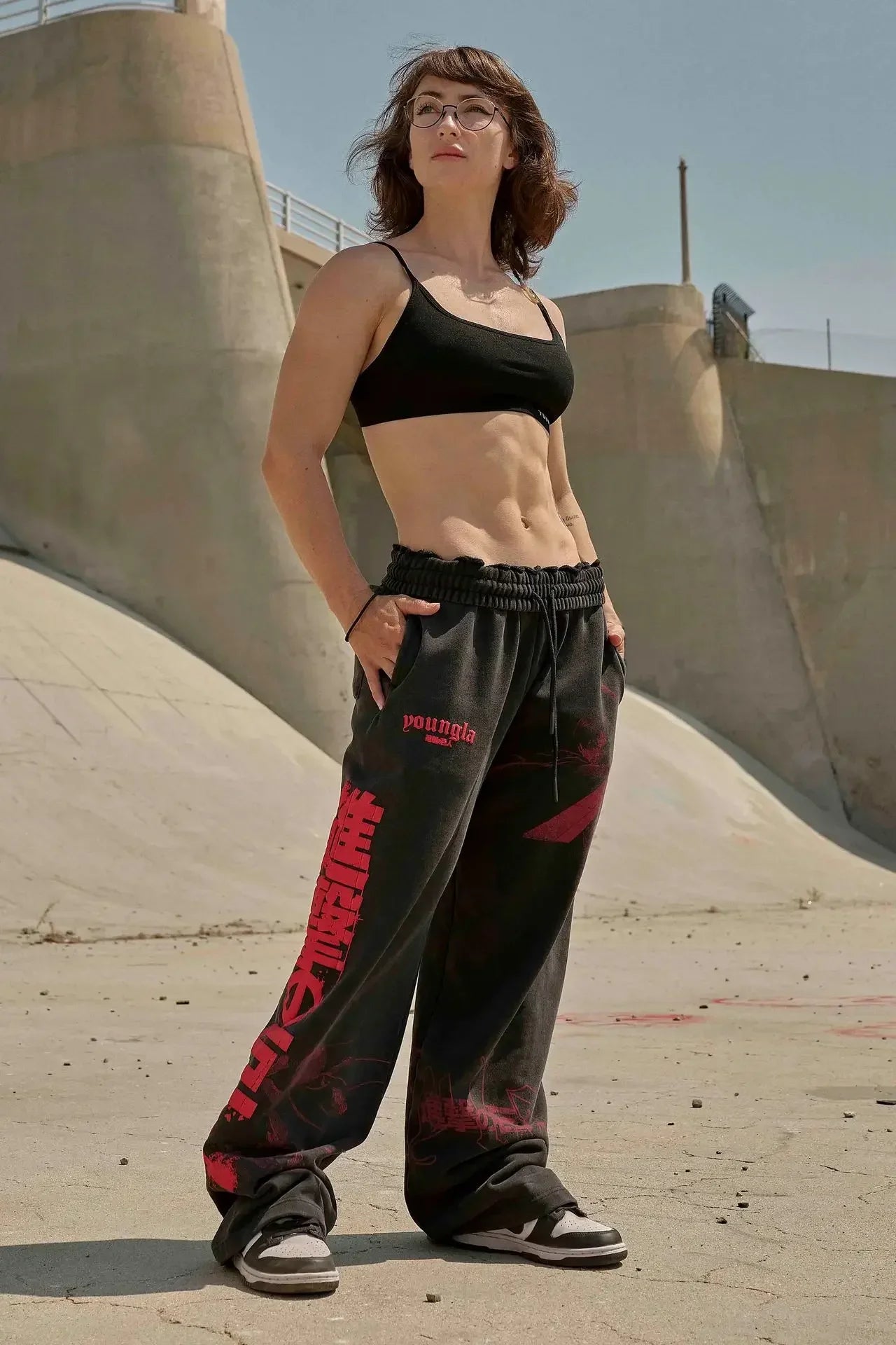 graphic print wide leg trousers