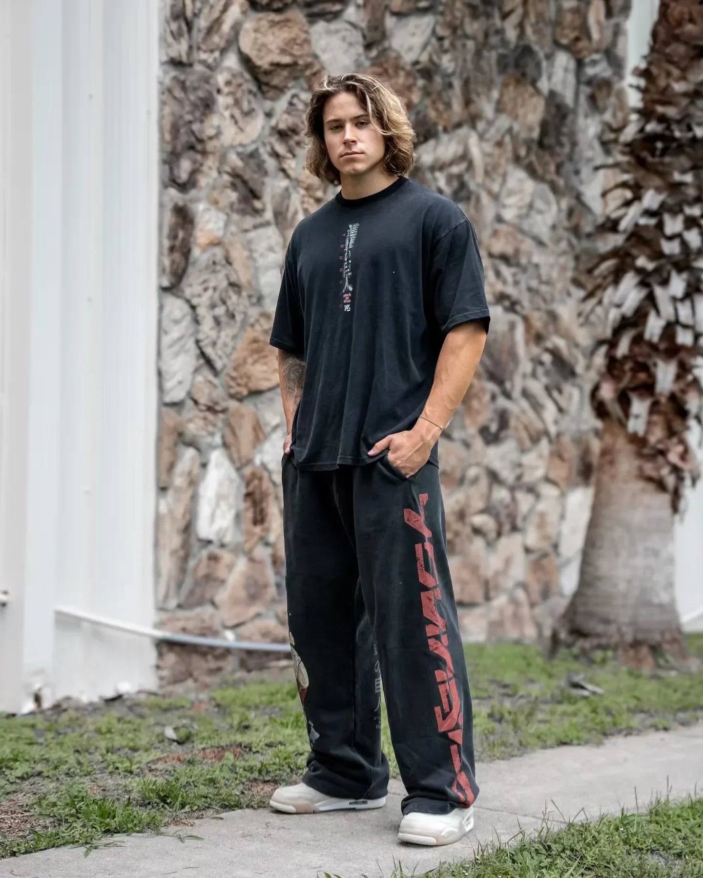 graphic print wide leg trousers