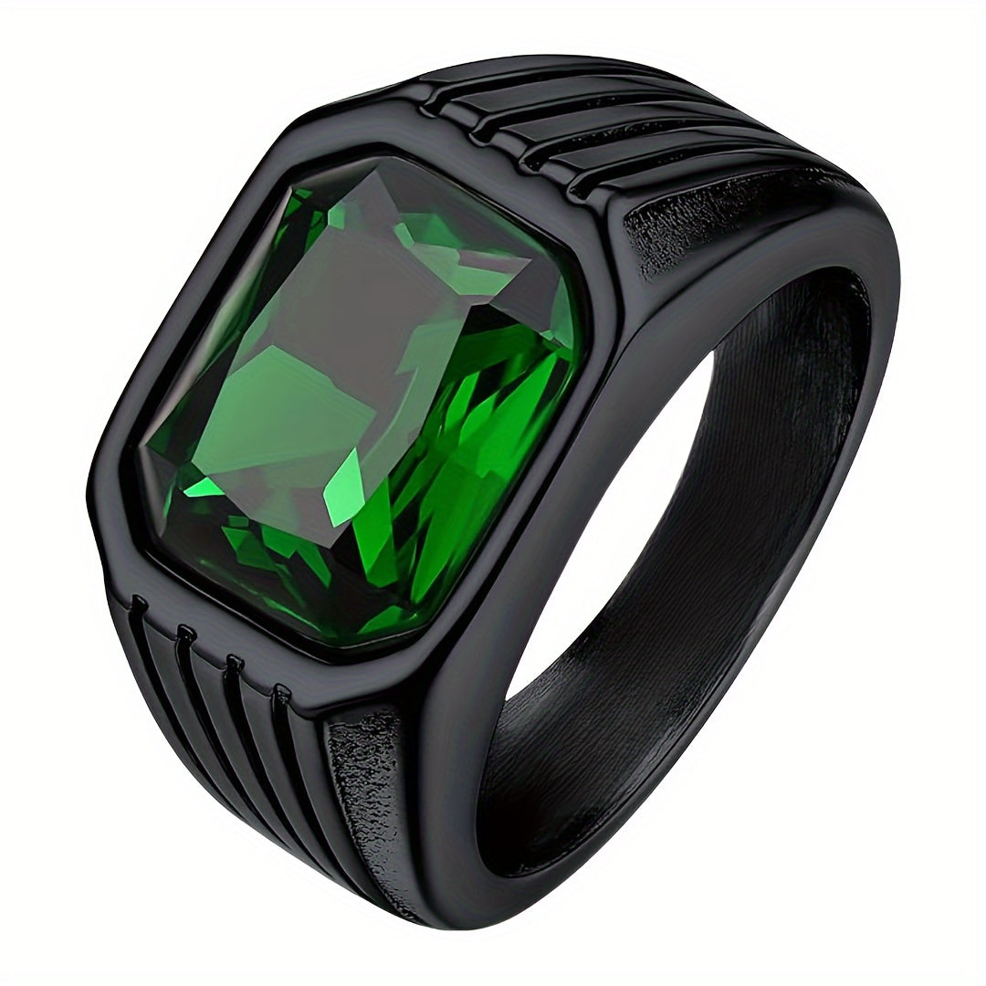1pc Retro Octagonal Ring with Color Stone