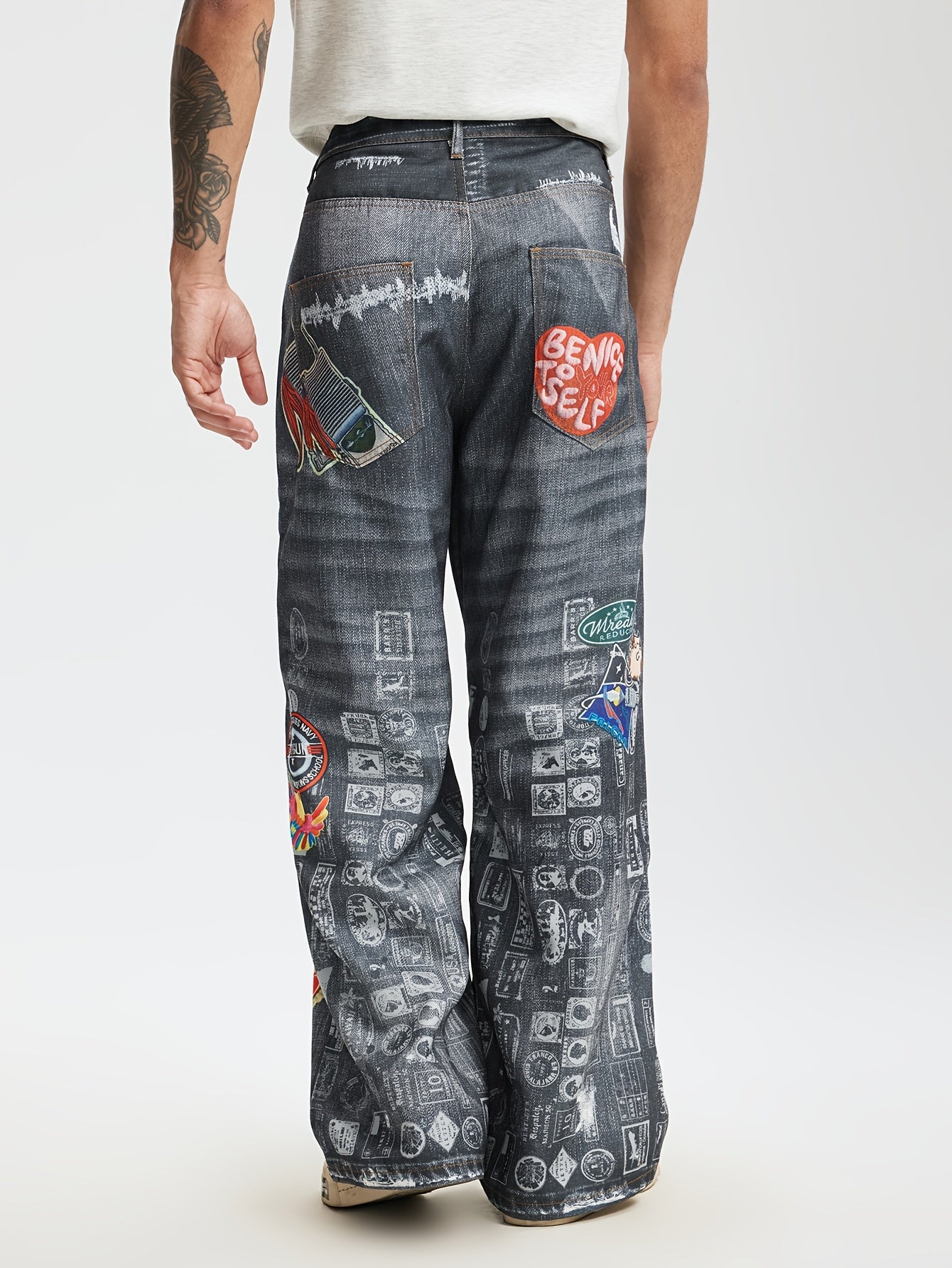 Men's Streetwear Imitation Denim Wide-Leg Pants