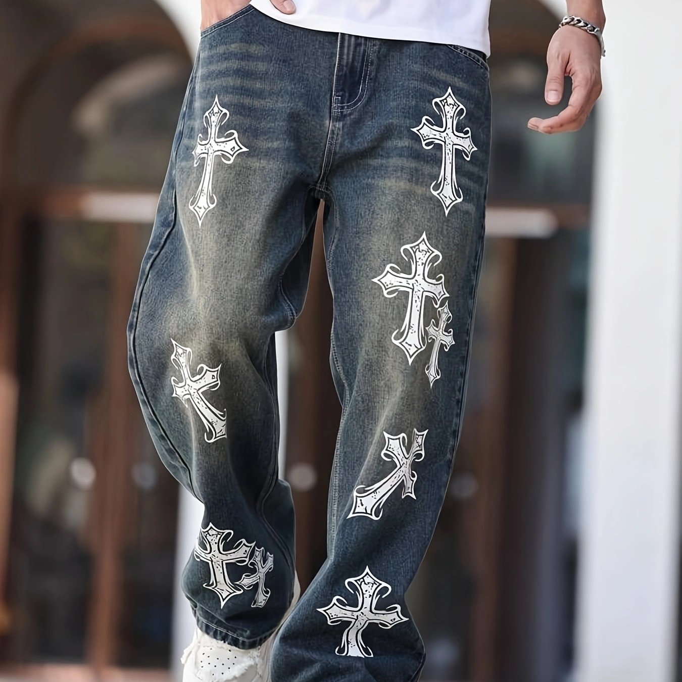 Men's Vintage Street Style Printed Loose Casual Jeans