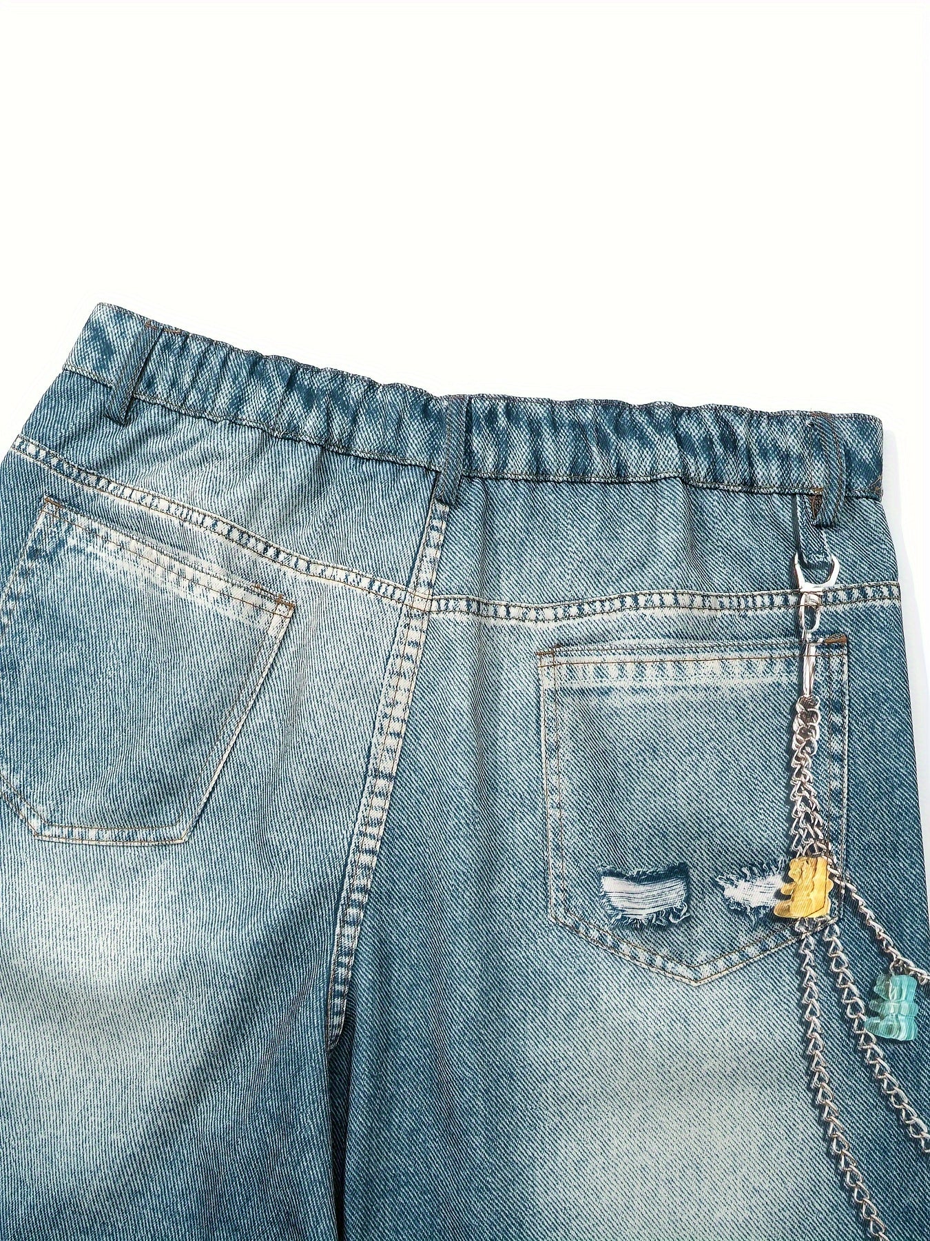 Printed Loose Fit Straight Leg Faux Denim