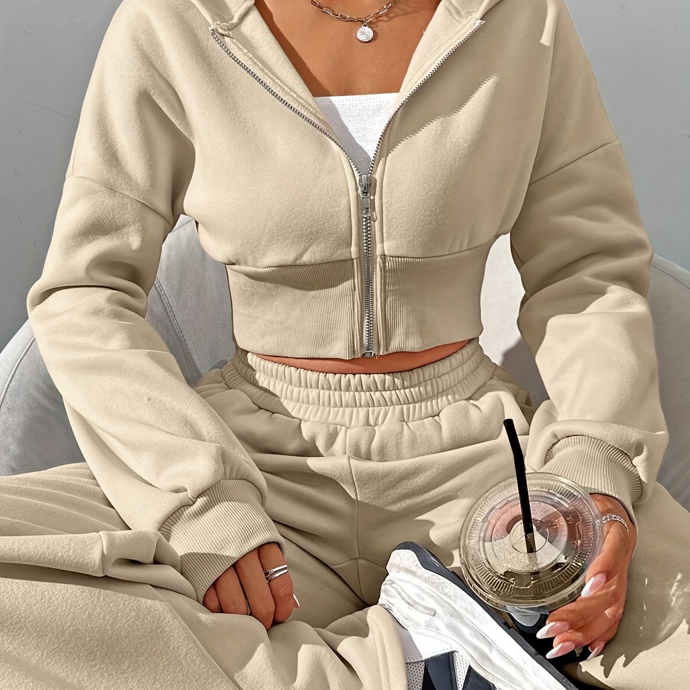 Women'S Zip-Up Hoodie and Pants Two-Piece Set -