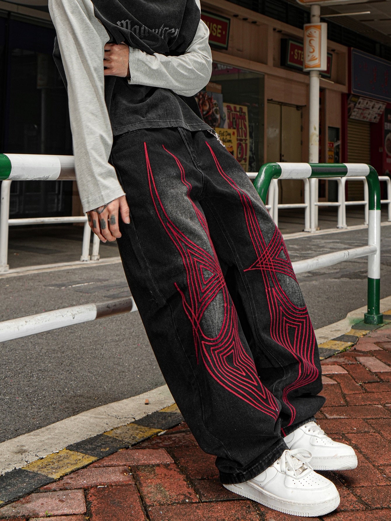 Black Embroidered Jeans