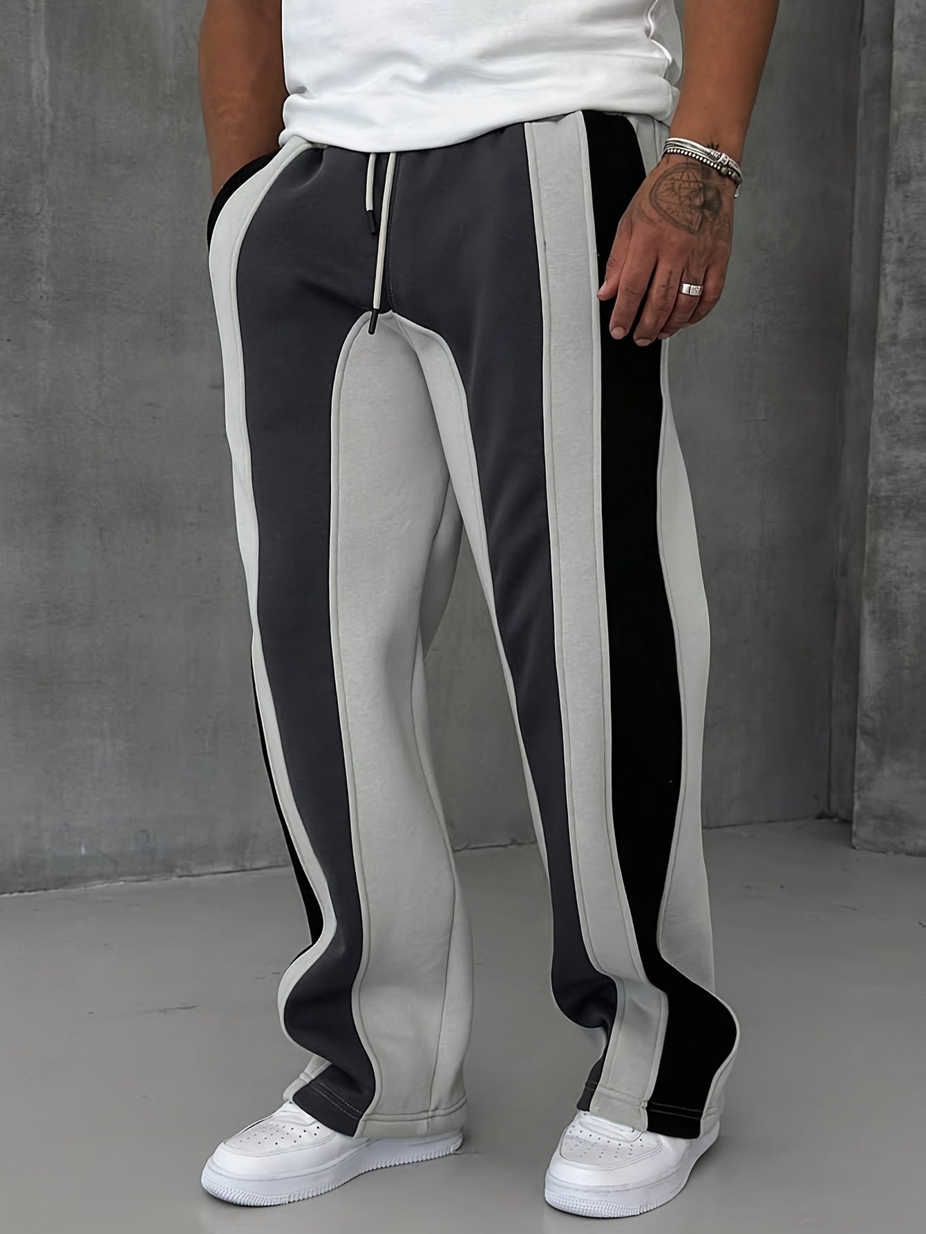 Casual Striped Color-Block Loose-Fit Straight-Leg Pants