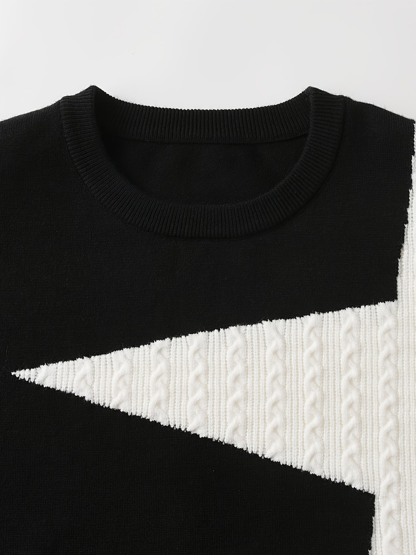 Men's Black & White Contrast Crew Neck Sweater