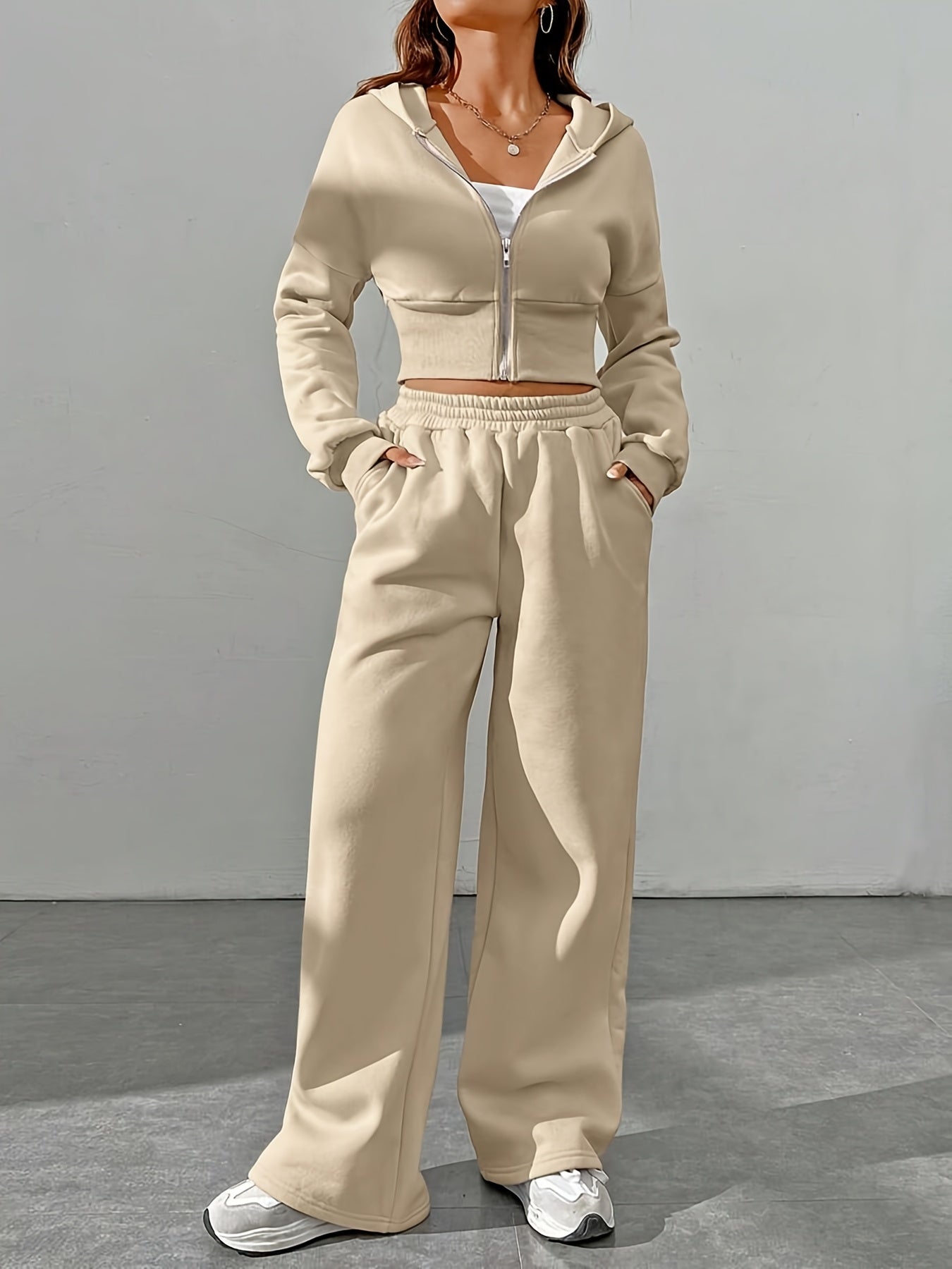 Women'S Zip-Up Hoodie and Pants Two-Piece Set -