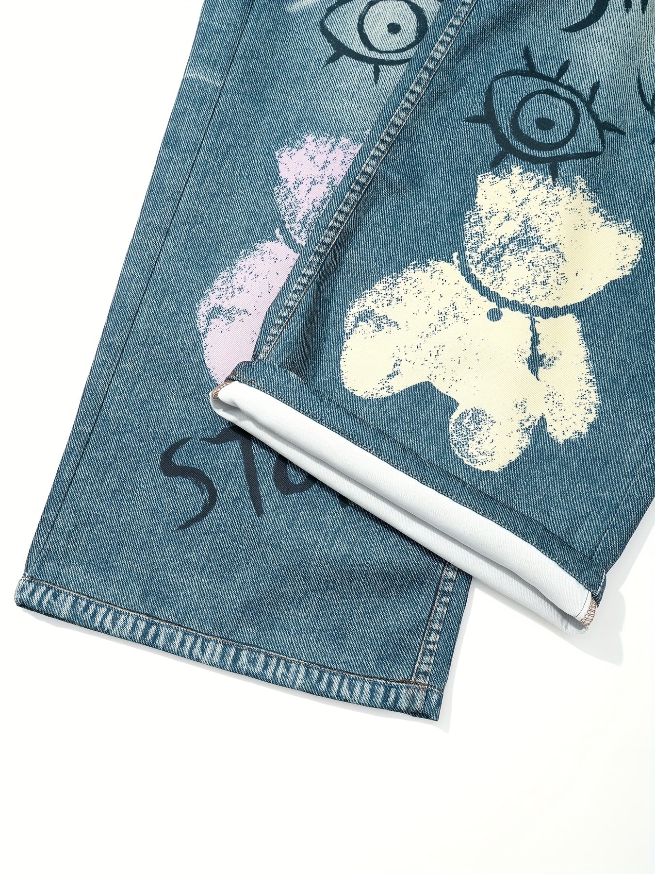 Printed Loose Fit Straight Leg Faux Denim