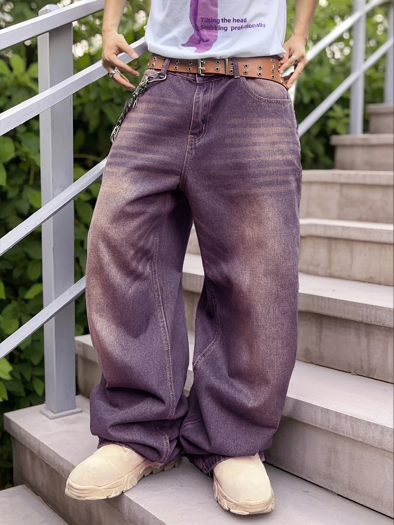 Distressed Color Wash Loose-Fit Denim Jeans
