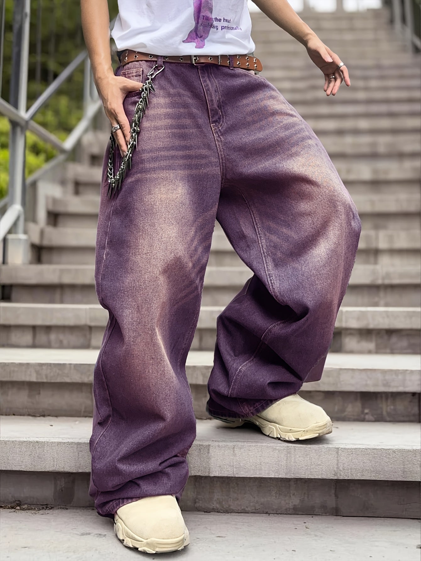 Distressed Color Wash Loose-Fit Denim Jeans