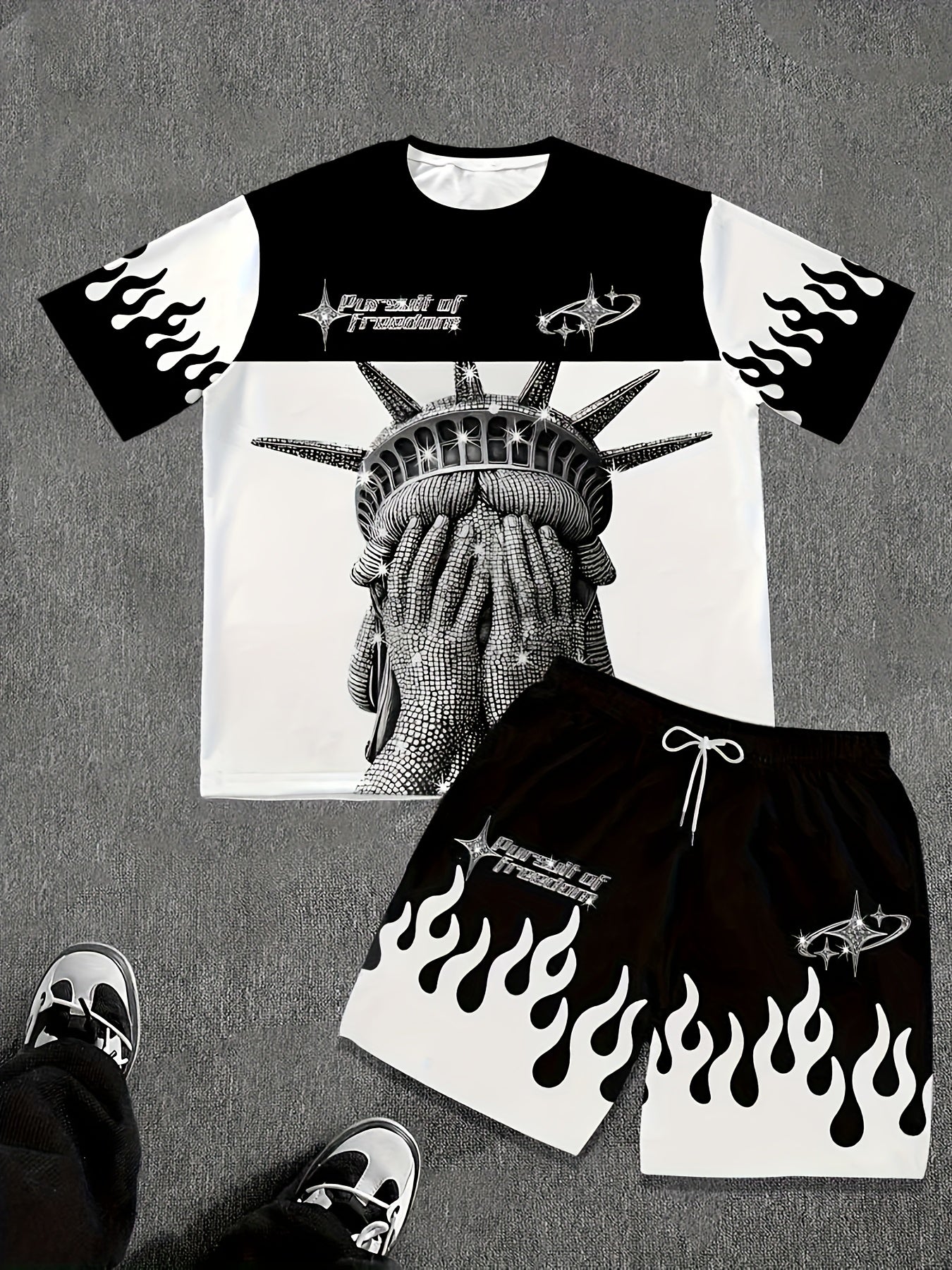 2pcs Men'S Graphic T-Shirt & Shorts Set