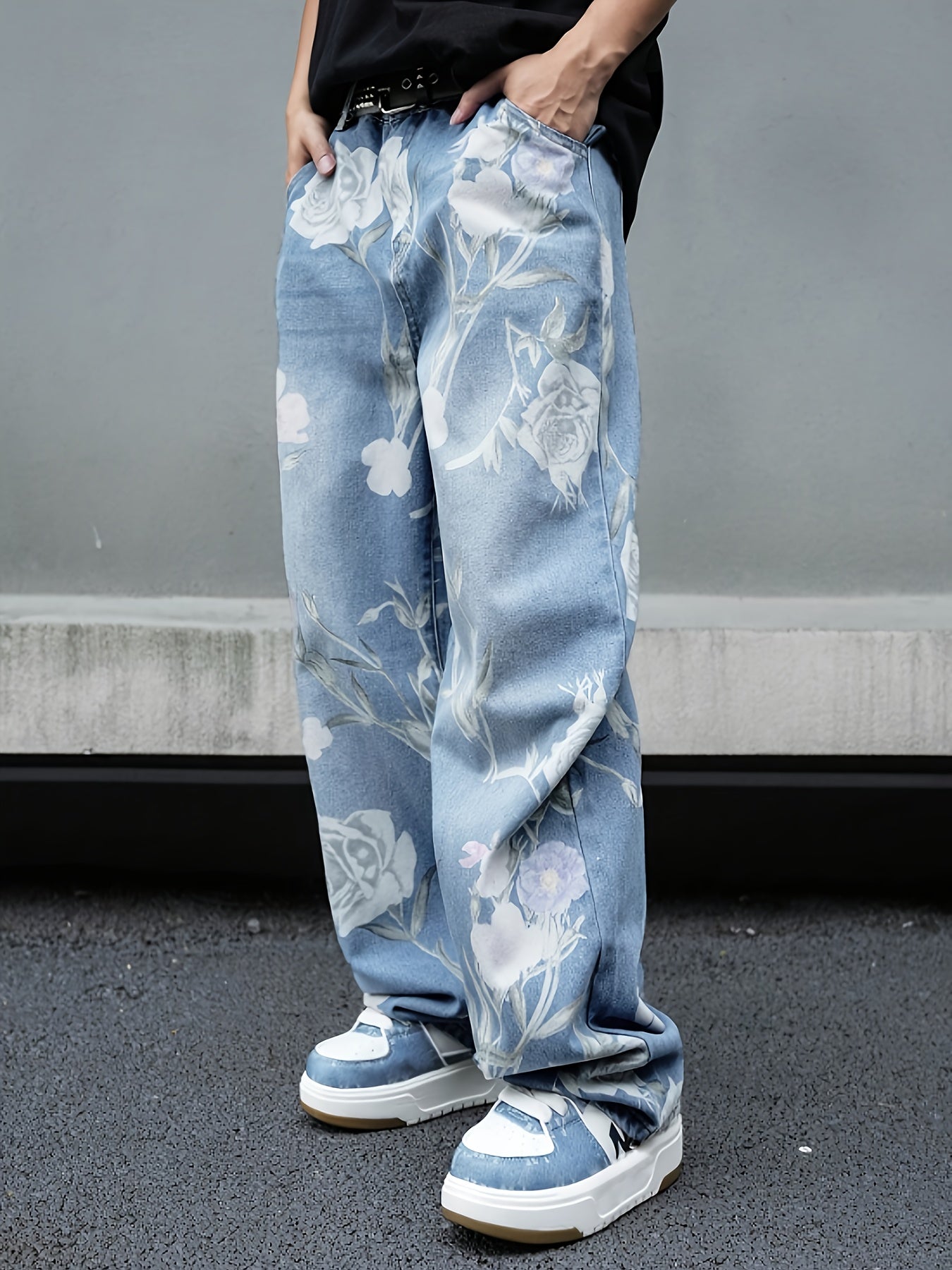 Men's Vintage Floral Print Loose Fit Straight