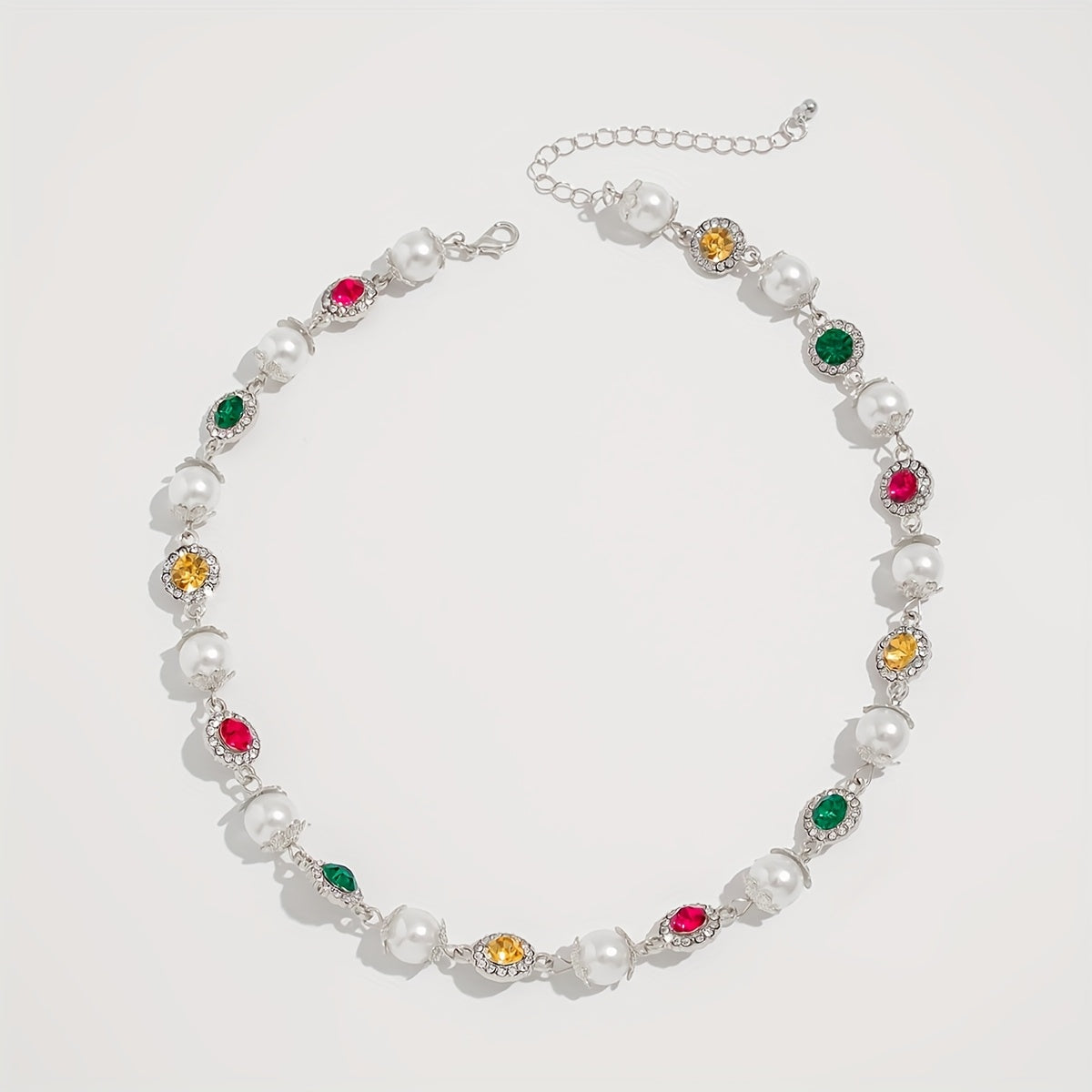 Colored Imitation Pearl Necklace and Bracelet