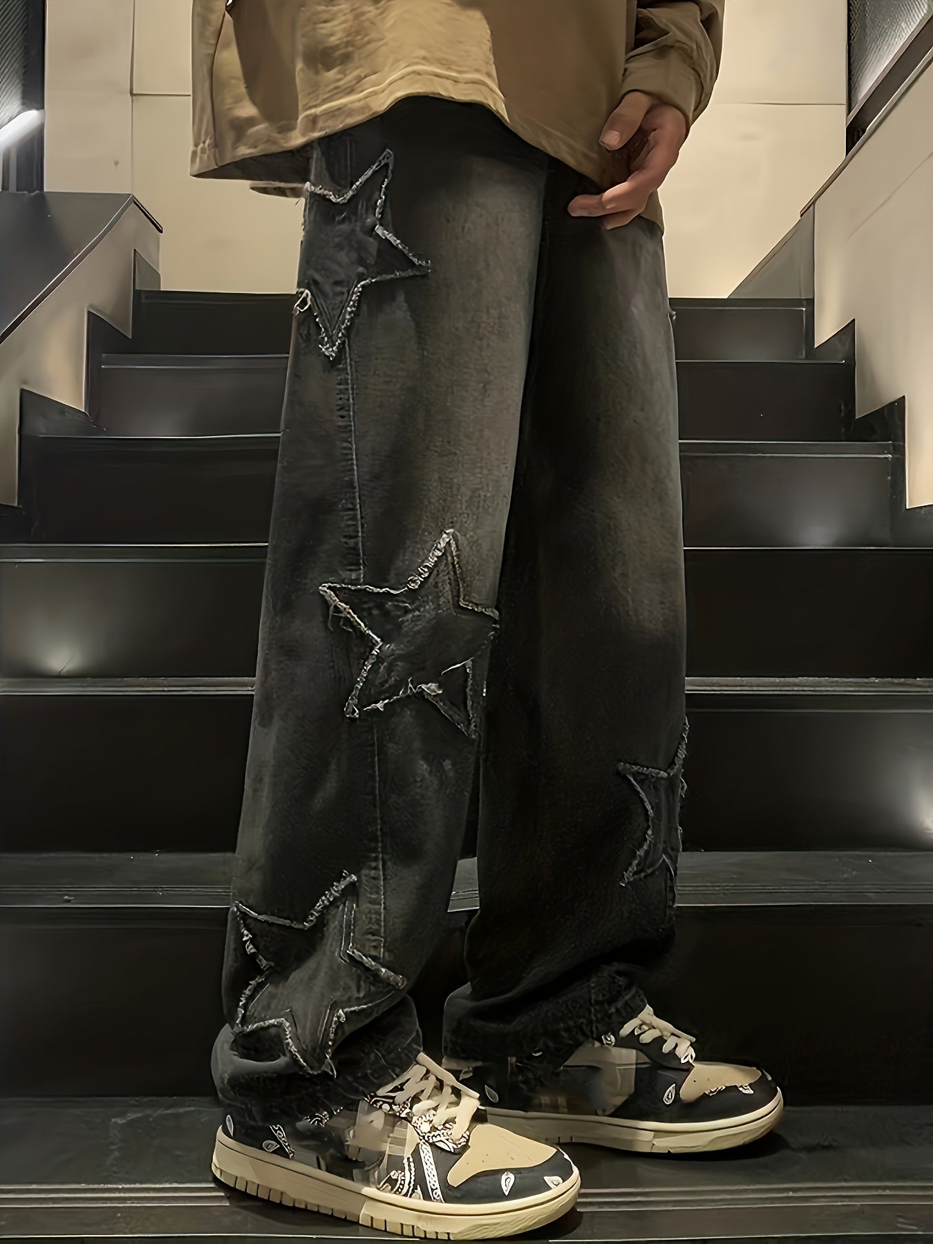 Star Embroidered Loose-Fit Jeans