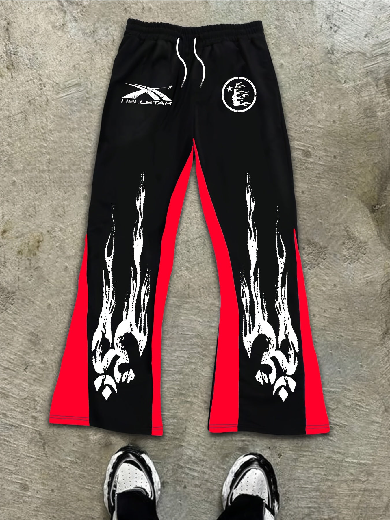 Flame Graphic Print Bell Bottom Pants