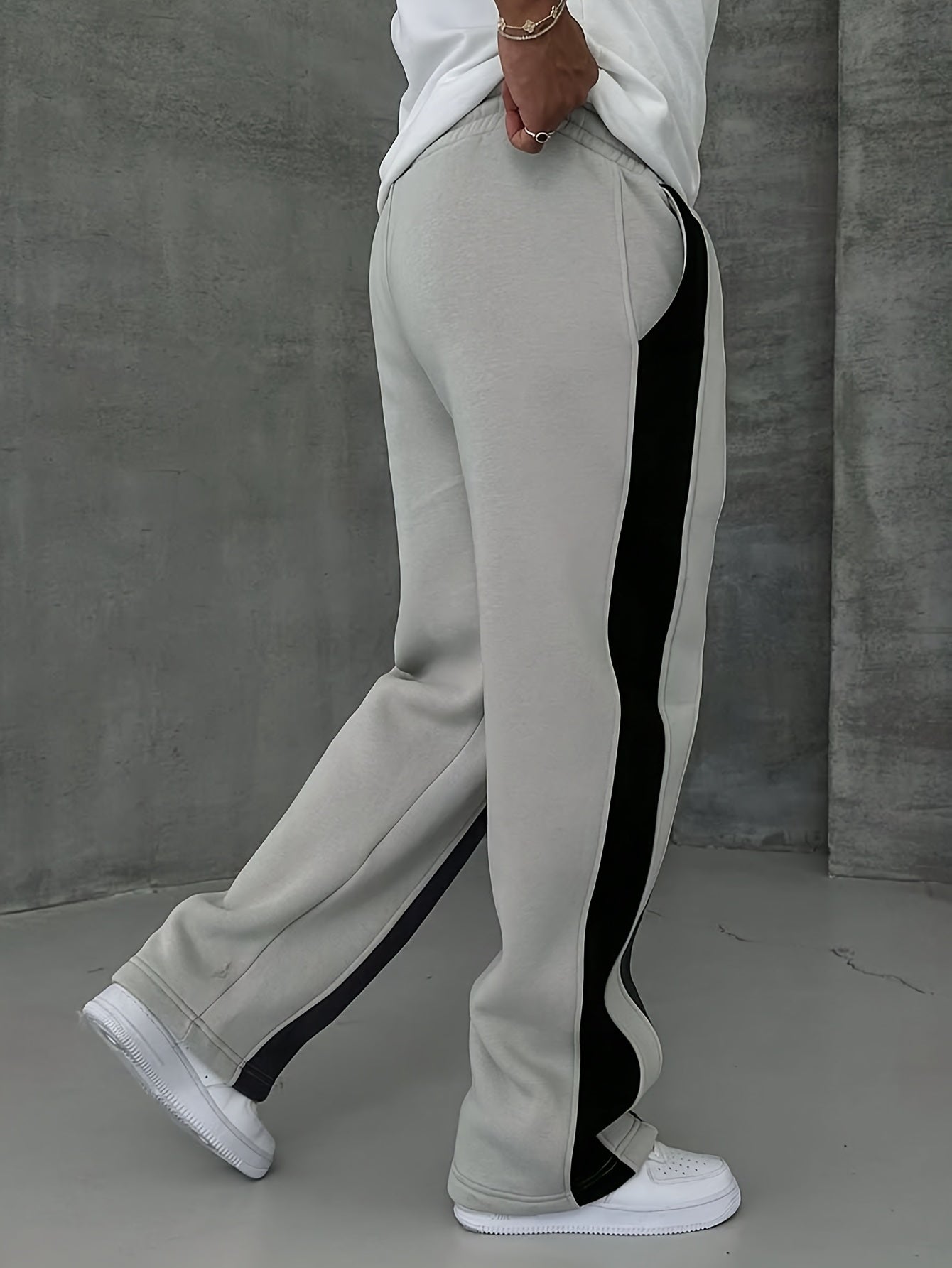 Casual Striped Color-Block Loose-Fit Straight-Leg Pants