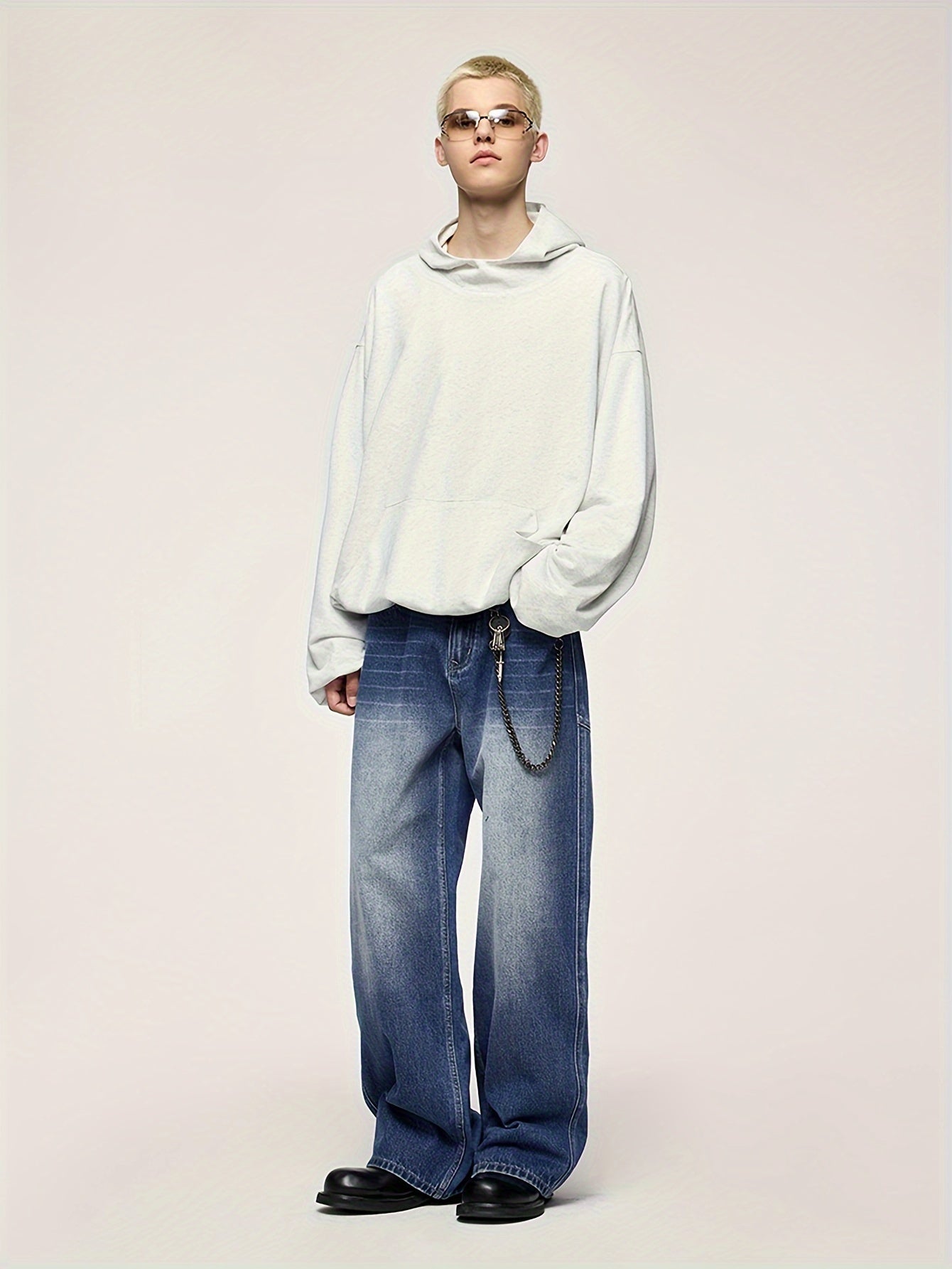 Men's Fashionable Washed Cut-Off Wide-Leg Faux Denim