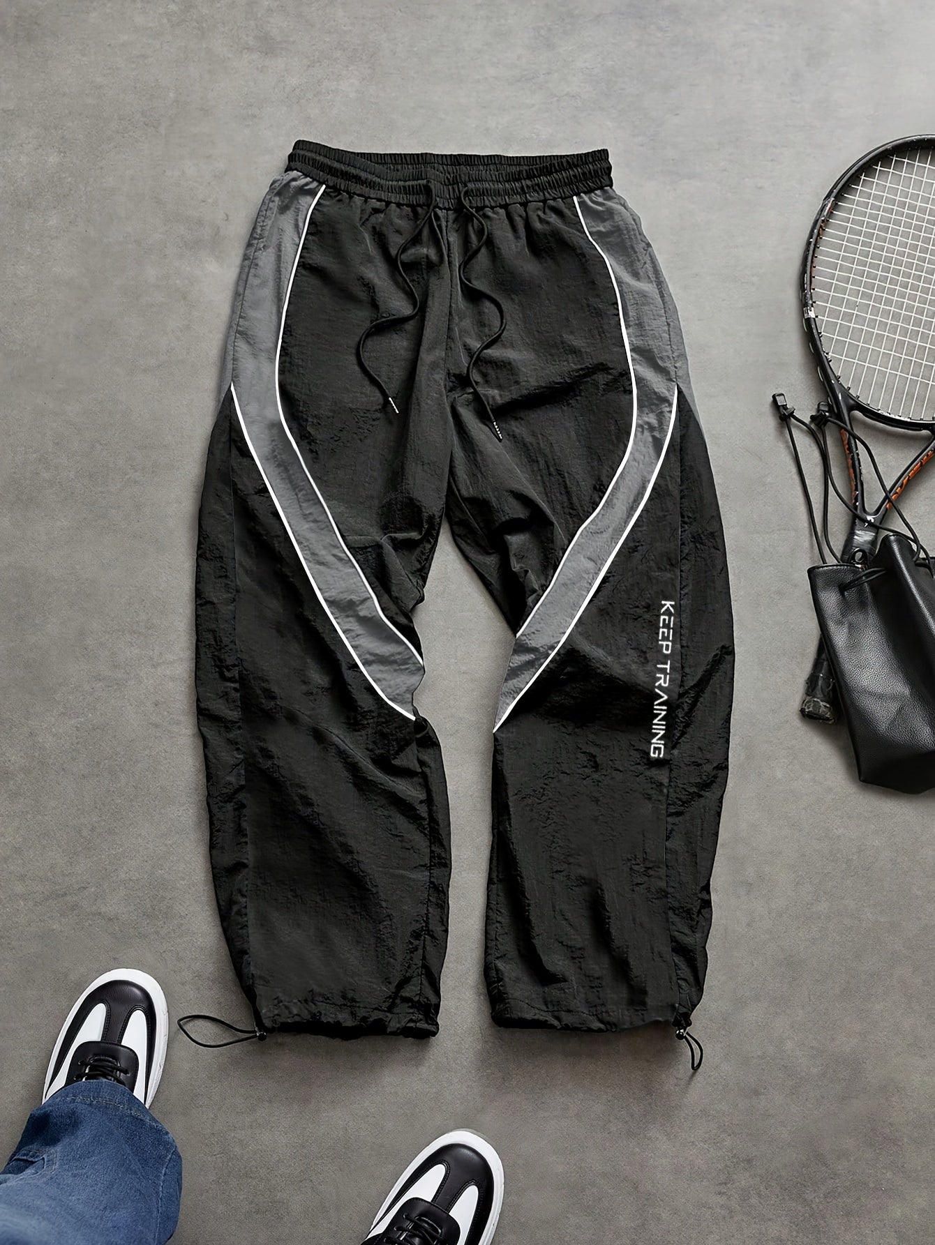 Patchwork Color-Block Striped Design Sports Pants