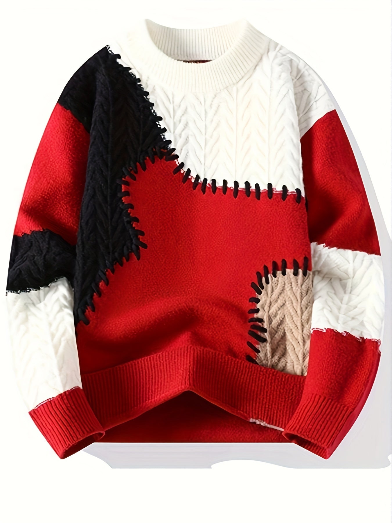 Men's Color-Block Cable Knit Sweater