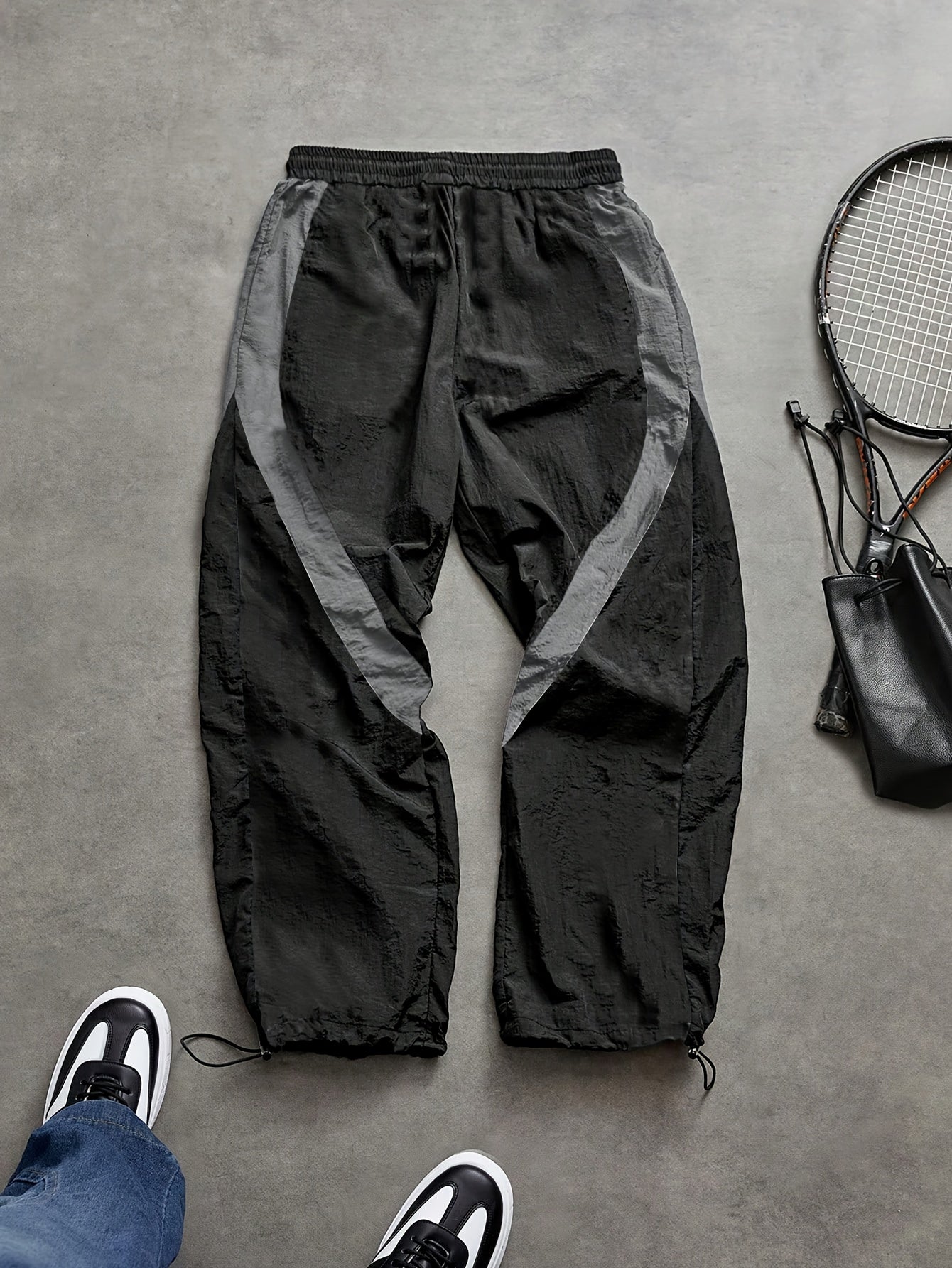 Patchwork Color-Block Striped Design Sports Pants