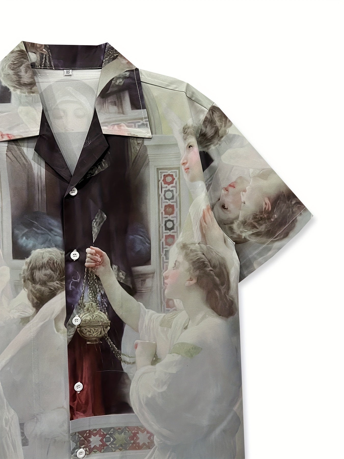 Men's Angelic Choir & Floral Print Short Sleeve Shirt