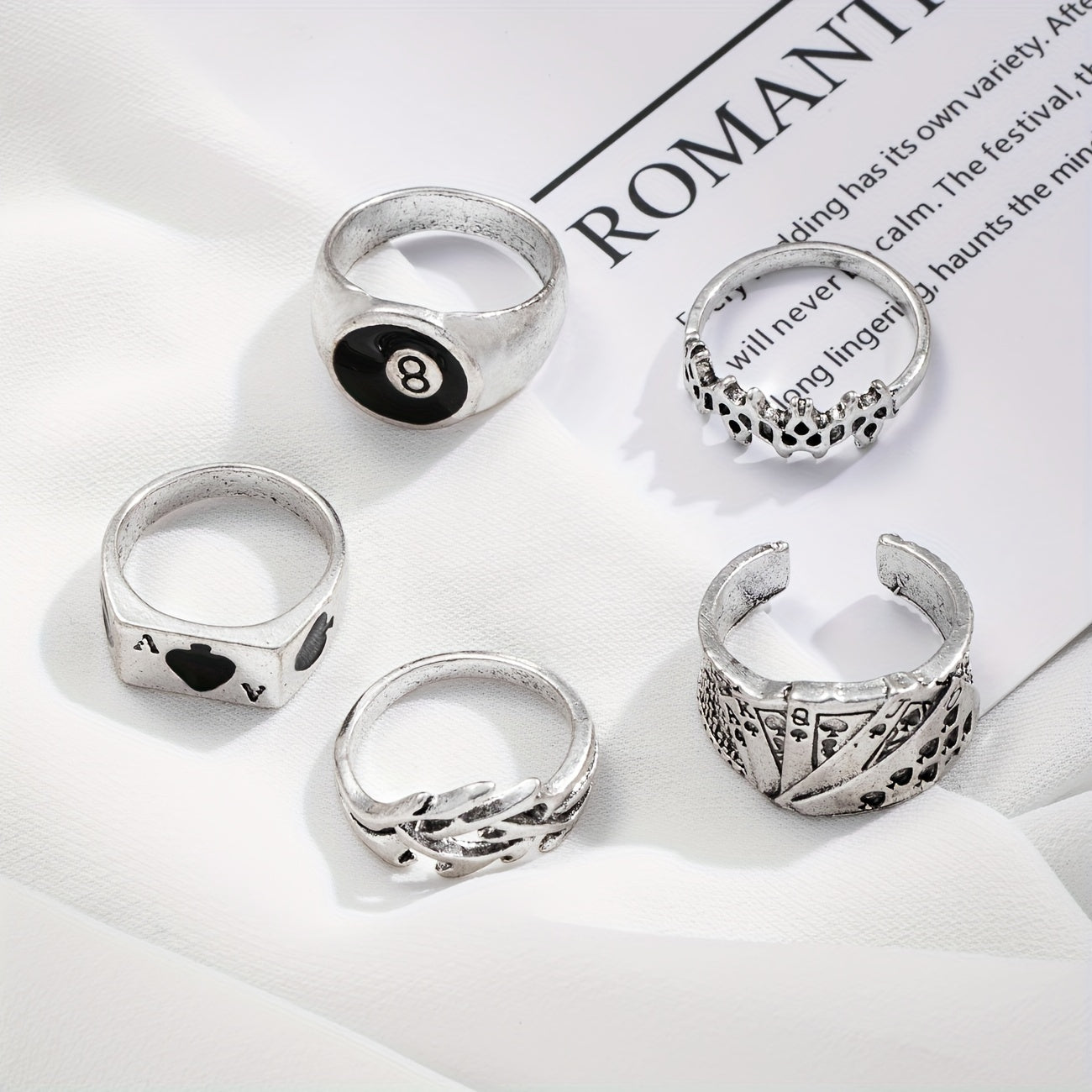 Set Of 5 Silvery Vintage Ring Sets