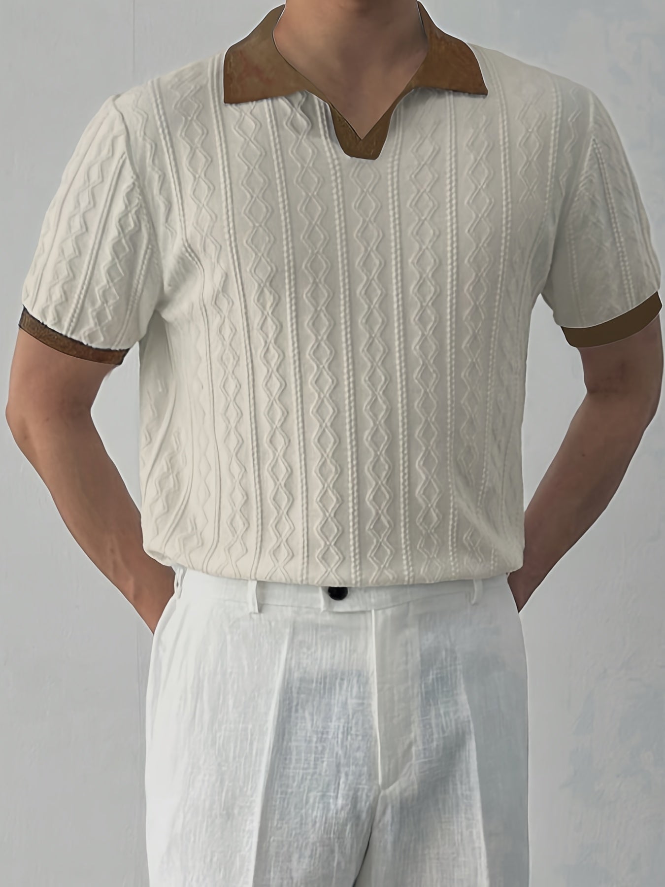 Men's Summer Slim Fit Contrast Collar Short Sleeve Knit Sweater