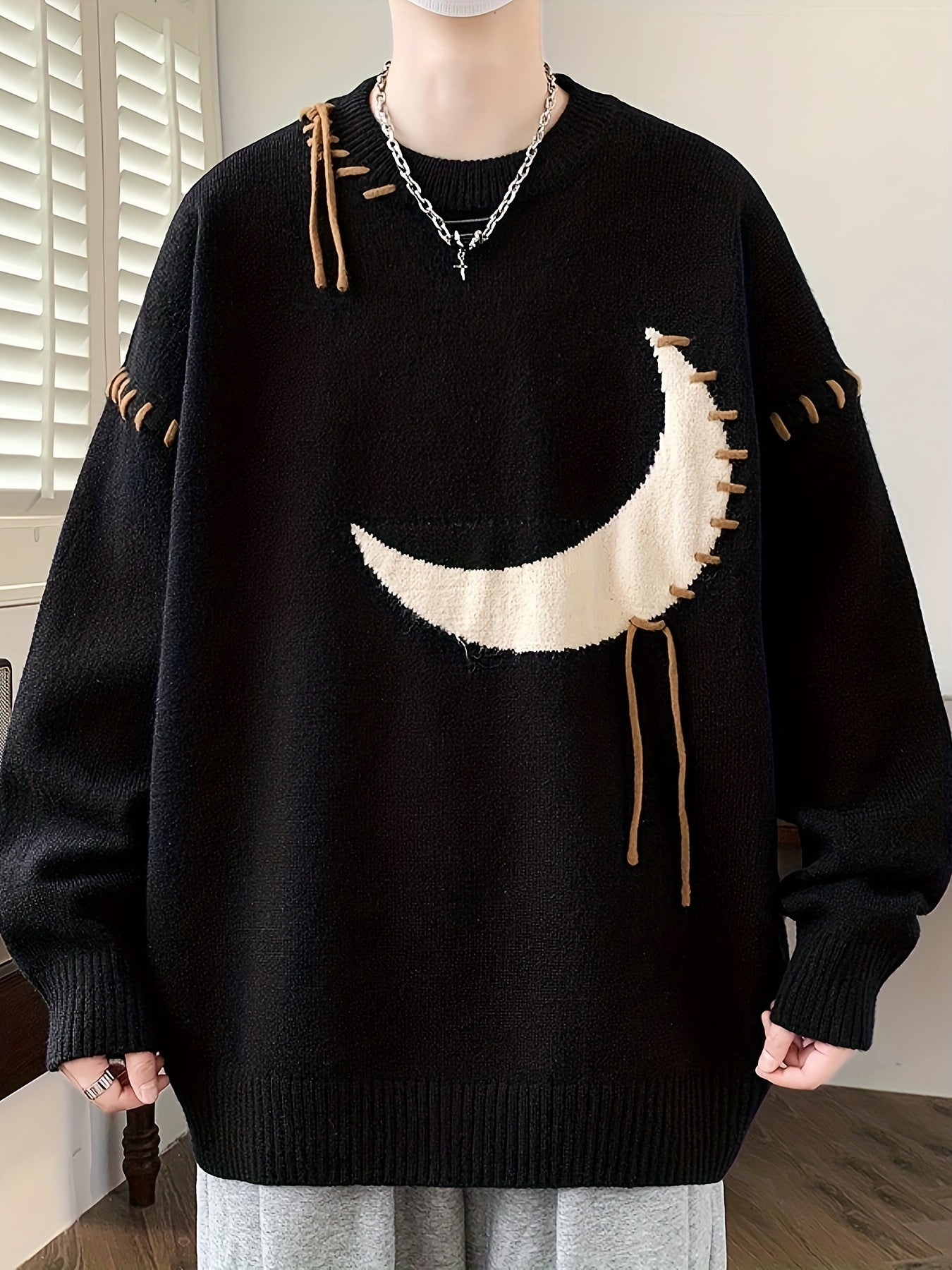 Men's Casual Loose Fit Distressed Asymmetrical Hem Sweater