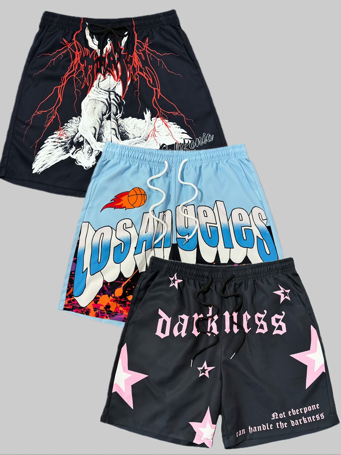 Men's Casual Three-Piece Print Beach Shorts Set