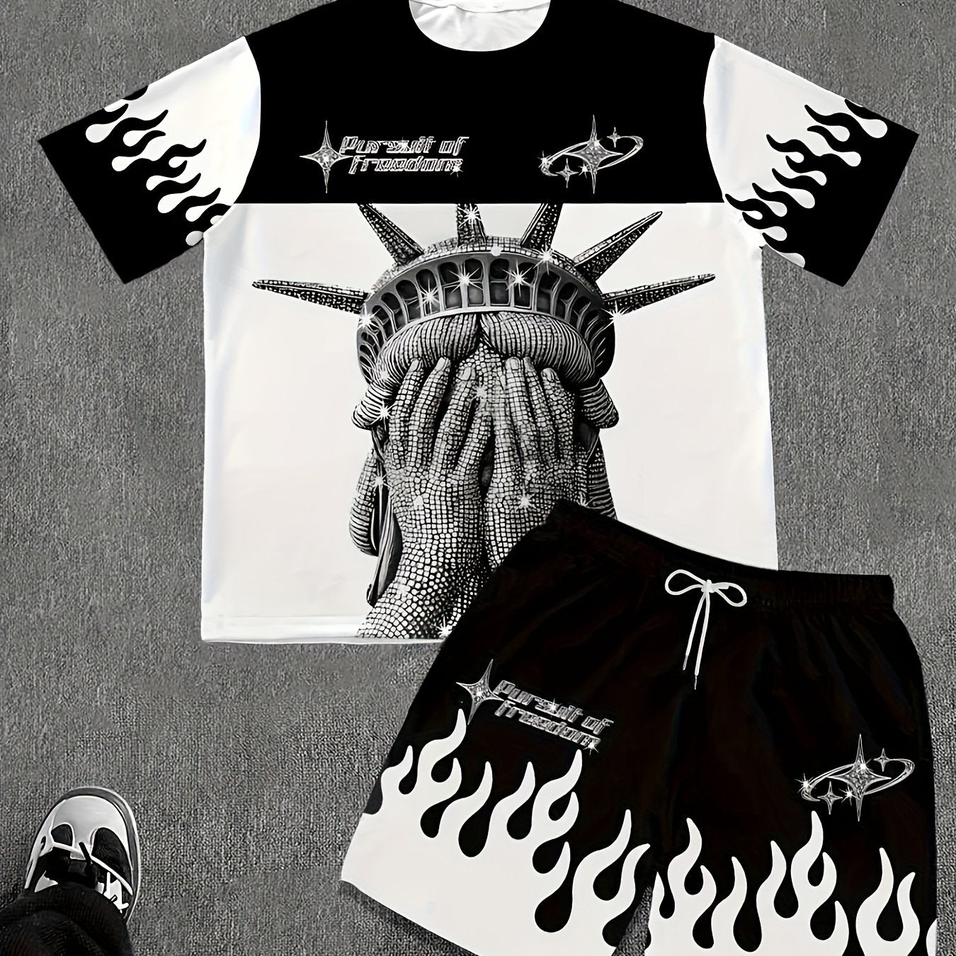 2pcs Men'S Graphic T-Shirt & Shorts Set