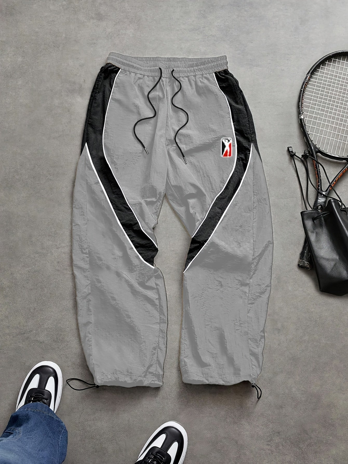 Patchwork Color-Block Striped Design Sports Pants