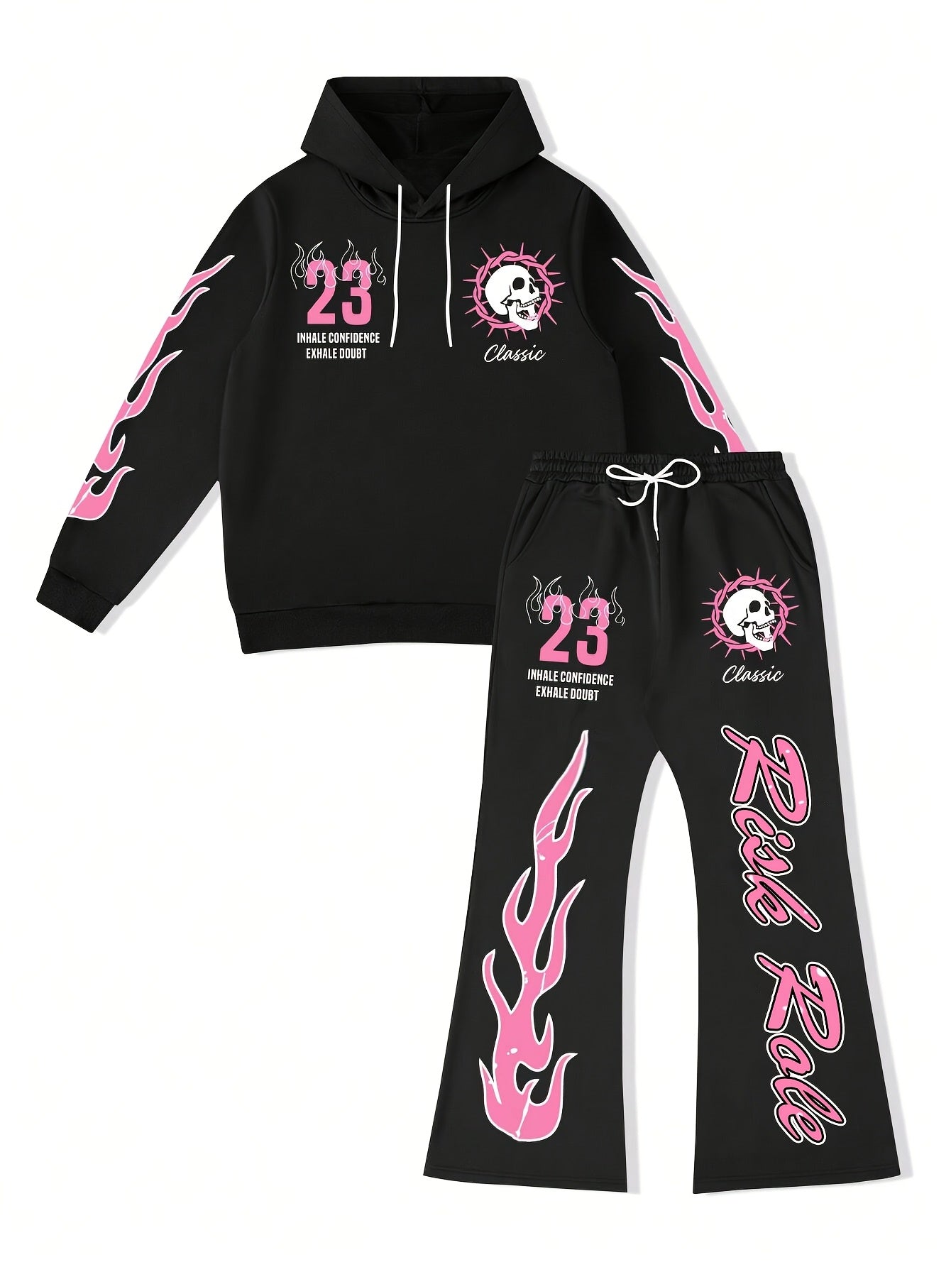 Flame Graphic Hoodie & Sweatpants 2 Piece Set