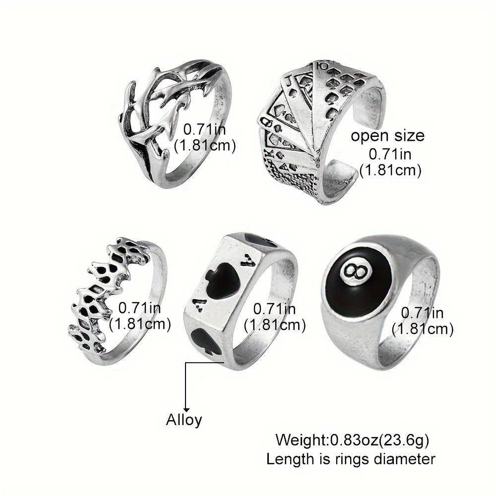 Set Of 5 Silvery Vintage Ring Sets
