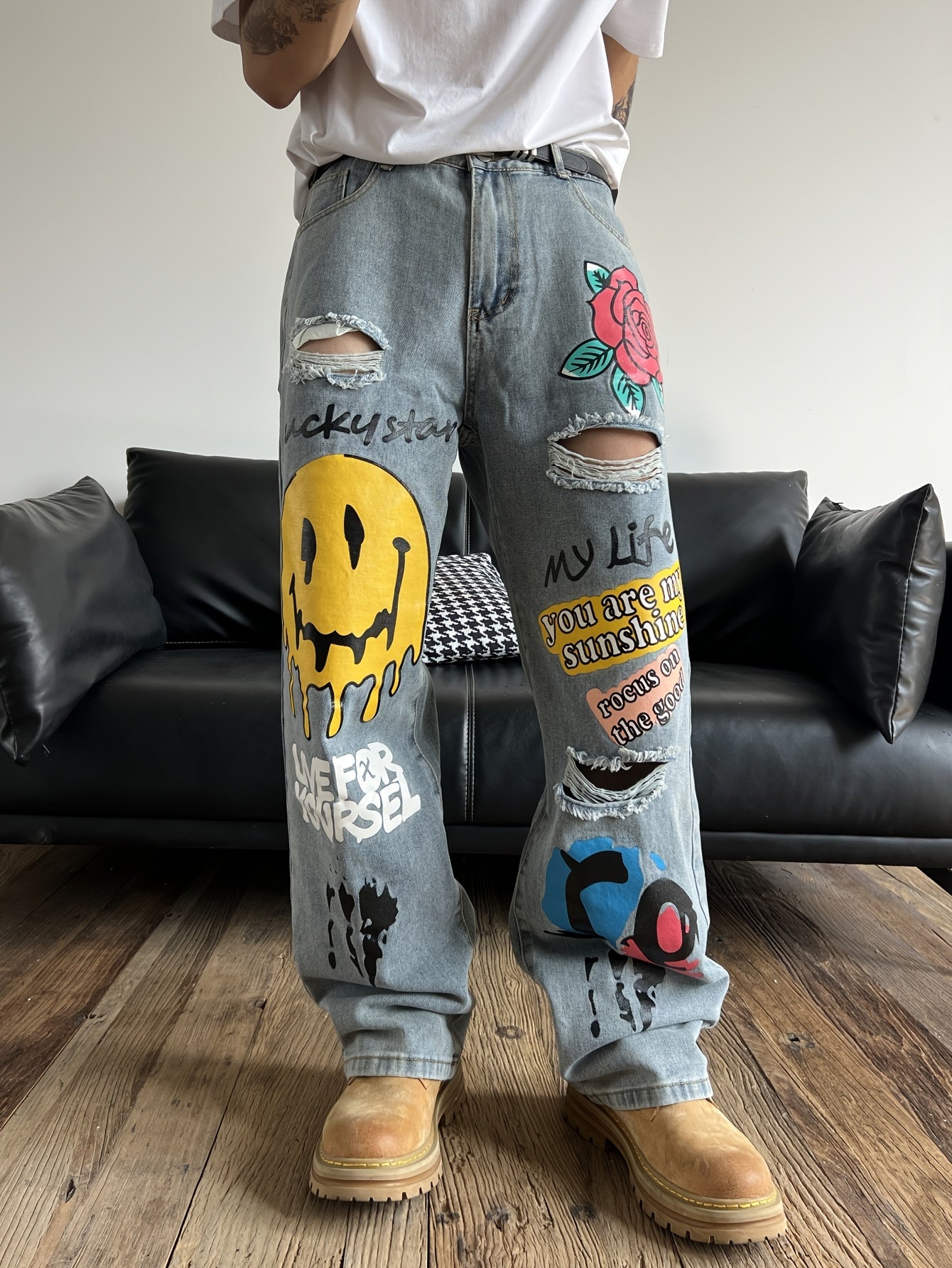 Printed Ripped Jeans