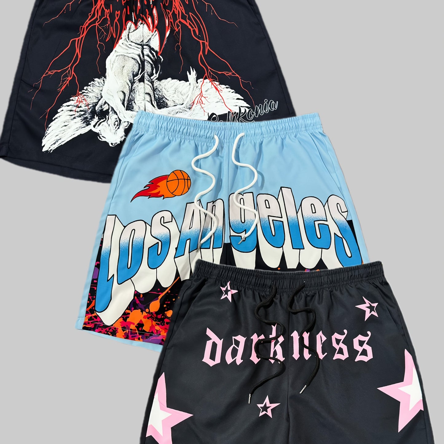 Men's Casual Three-Piece Print Beach Shorts Set