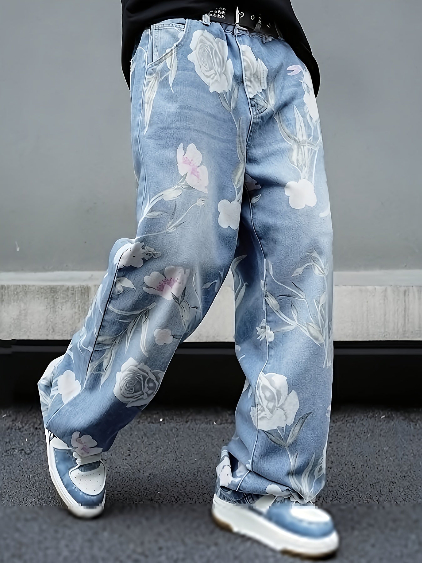 Men's Vintage Floral Print Loose Fit Straight