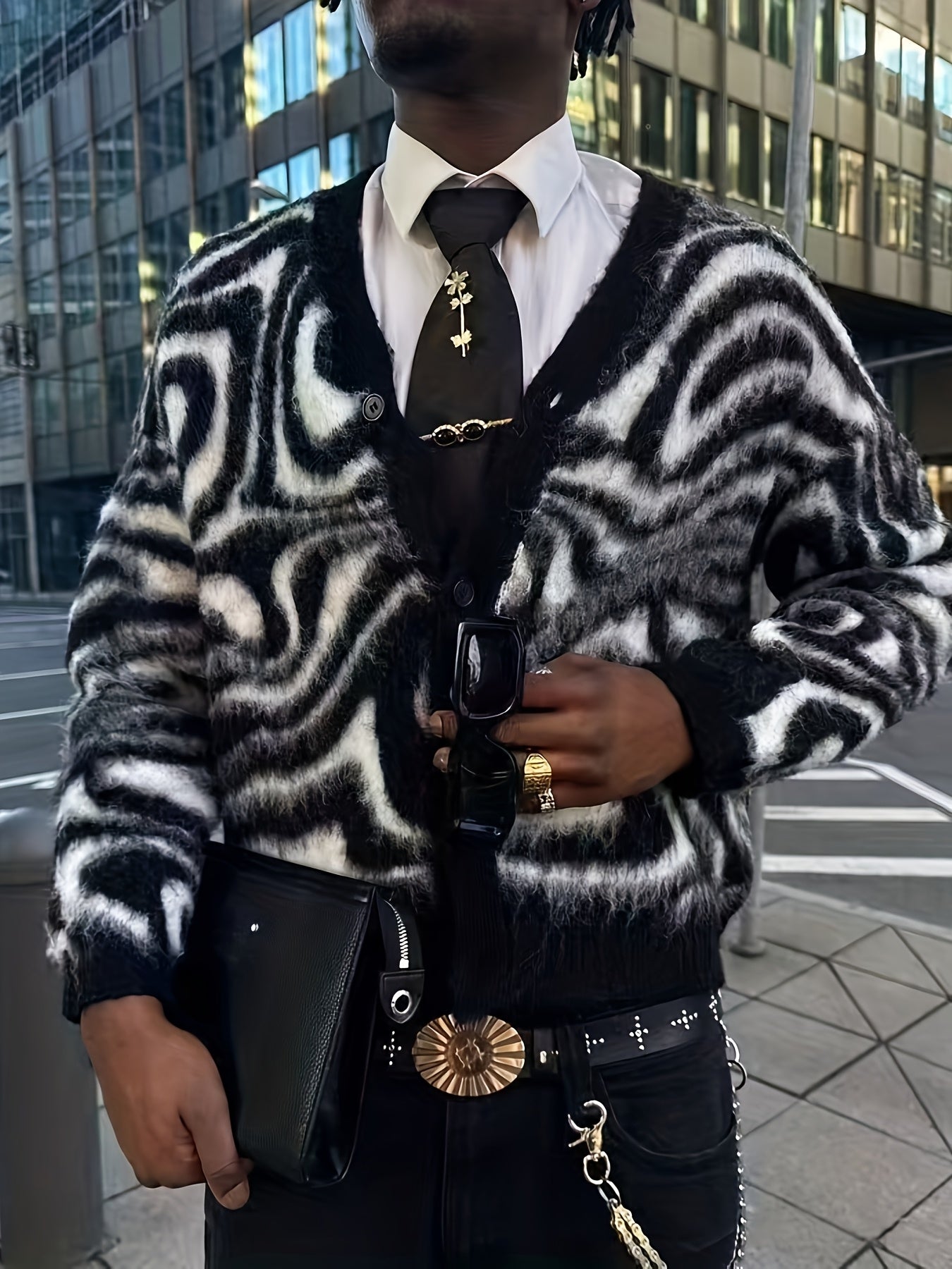 Zebra Pattern Knit Cardigan