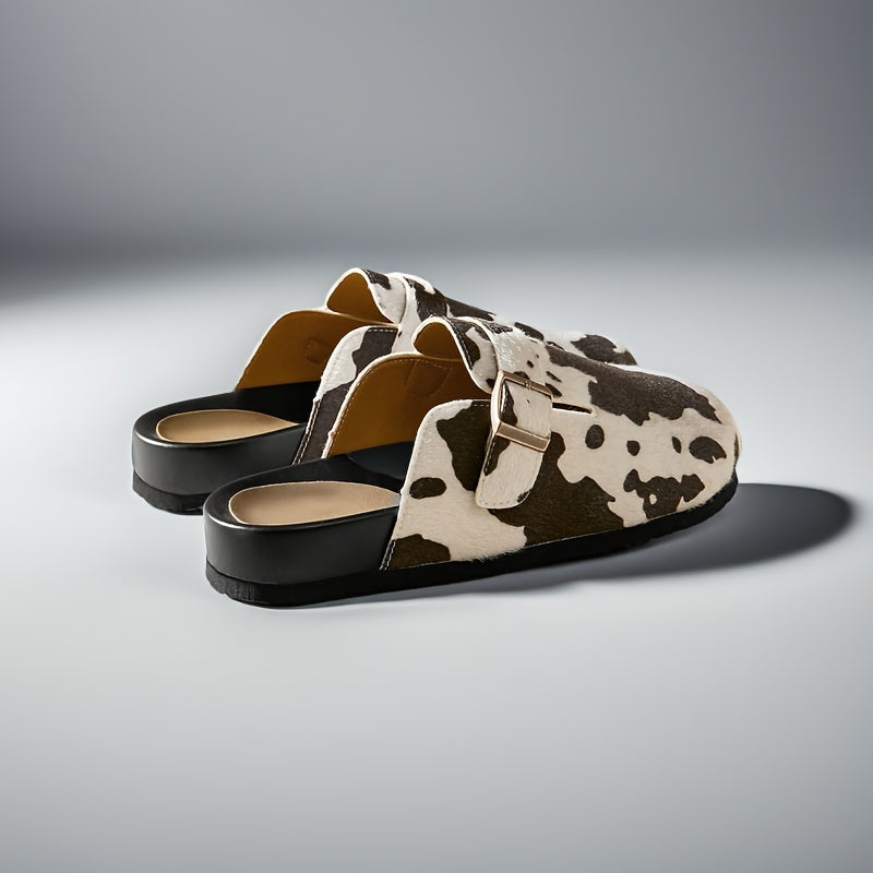 Casual Slip-On Cow Print Mules