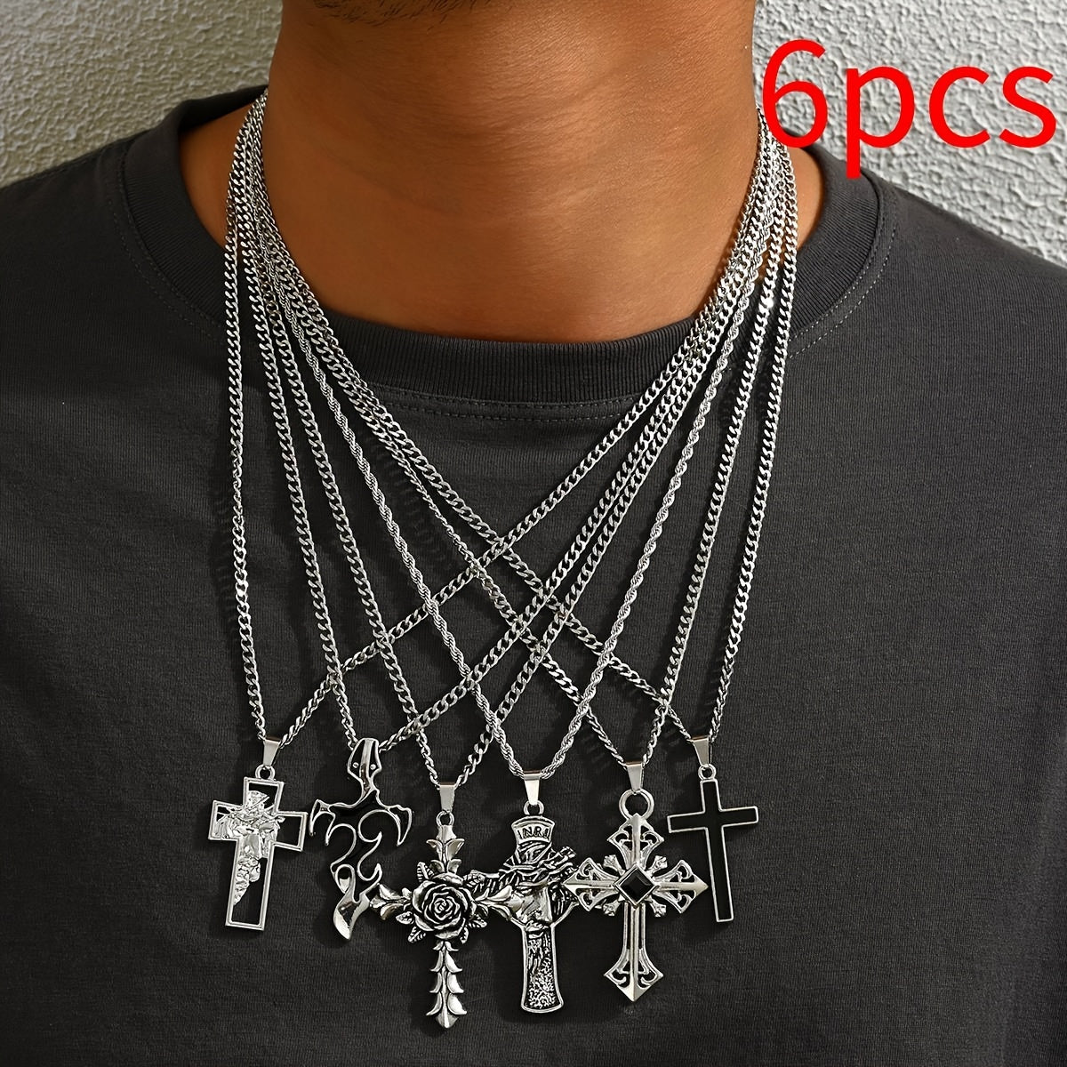 6pcs Men'S Stainless Steel Chain Necklace Set