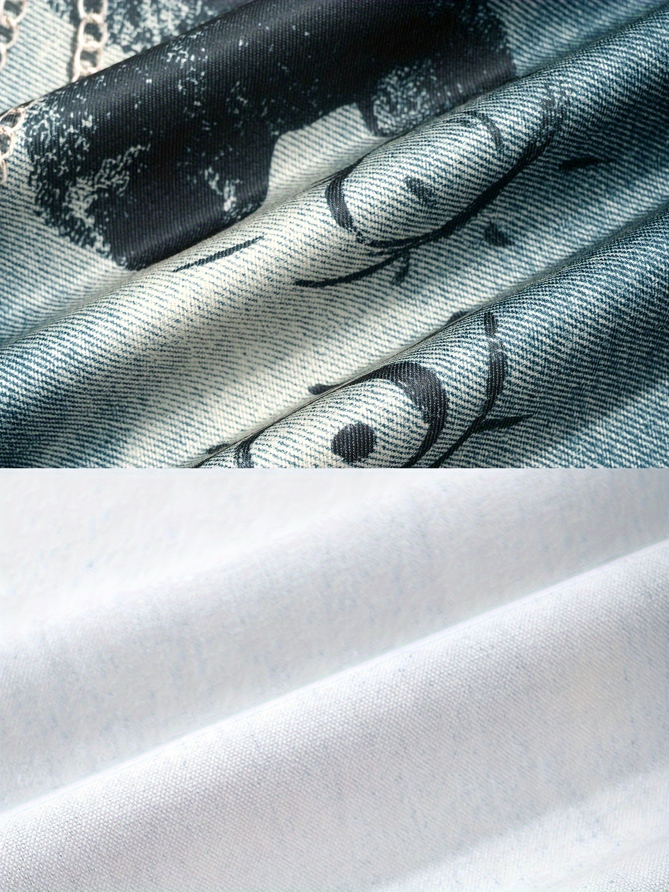 Printed Loose Fit Straight Leg Faux Denim