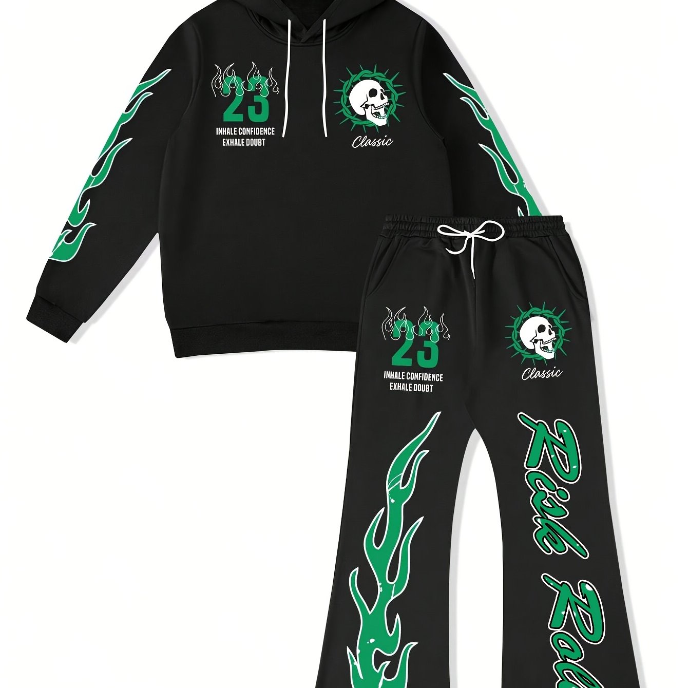 Flame Graphic Hoodie & Sweatpants 2 Piece Set