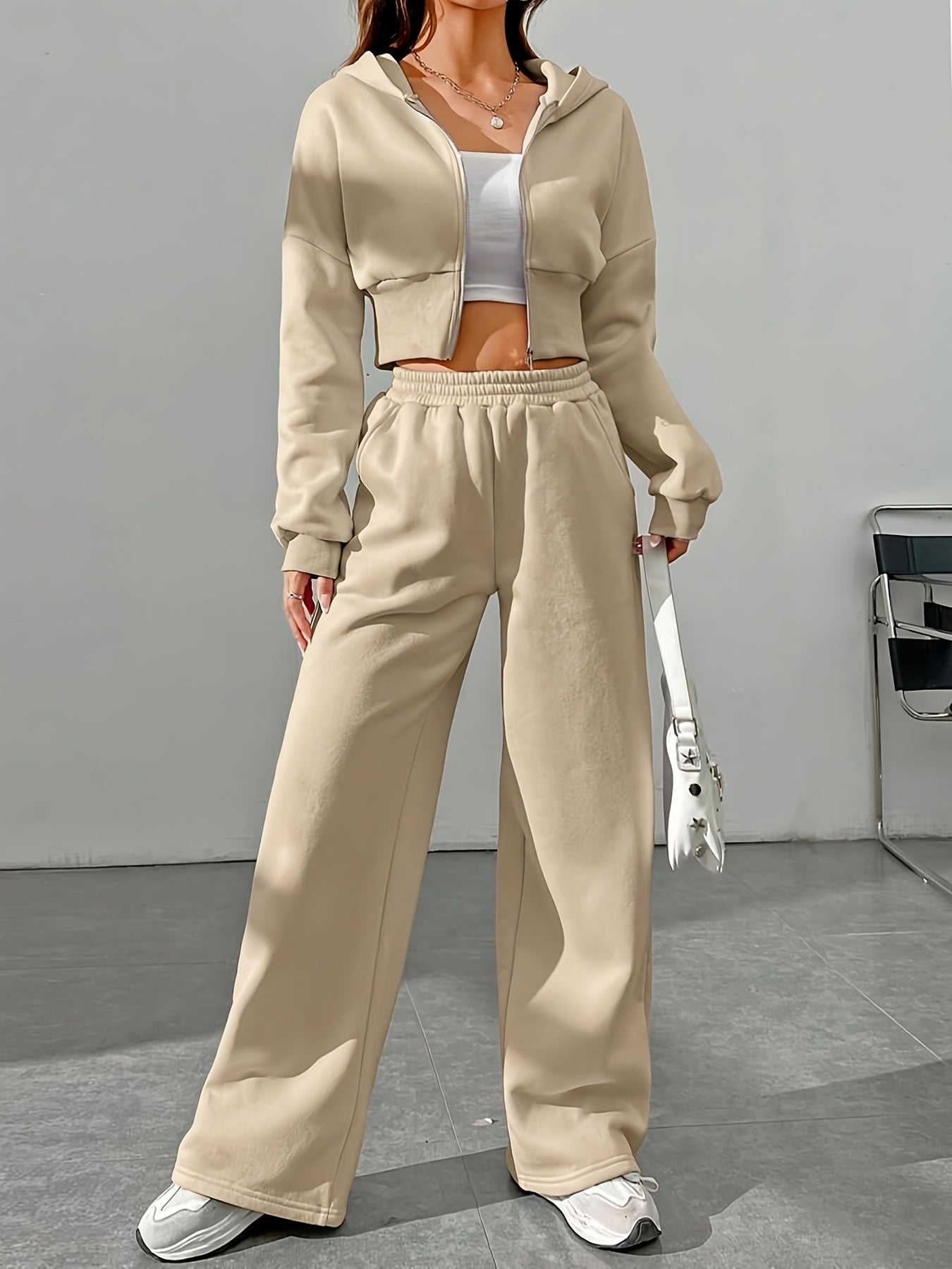 Women'S Zip-Up Hoodie and Pants Two-Piece Set -