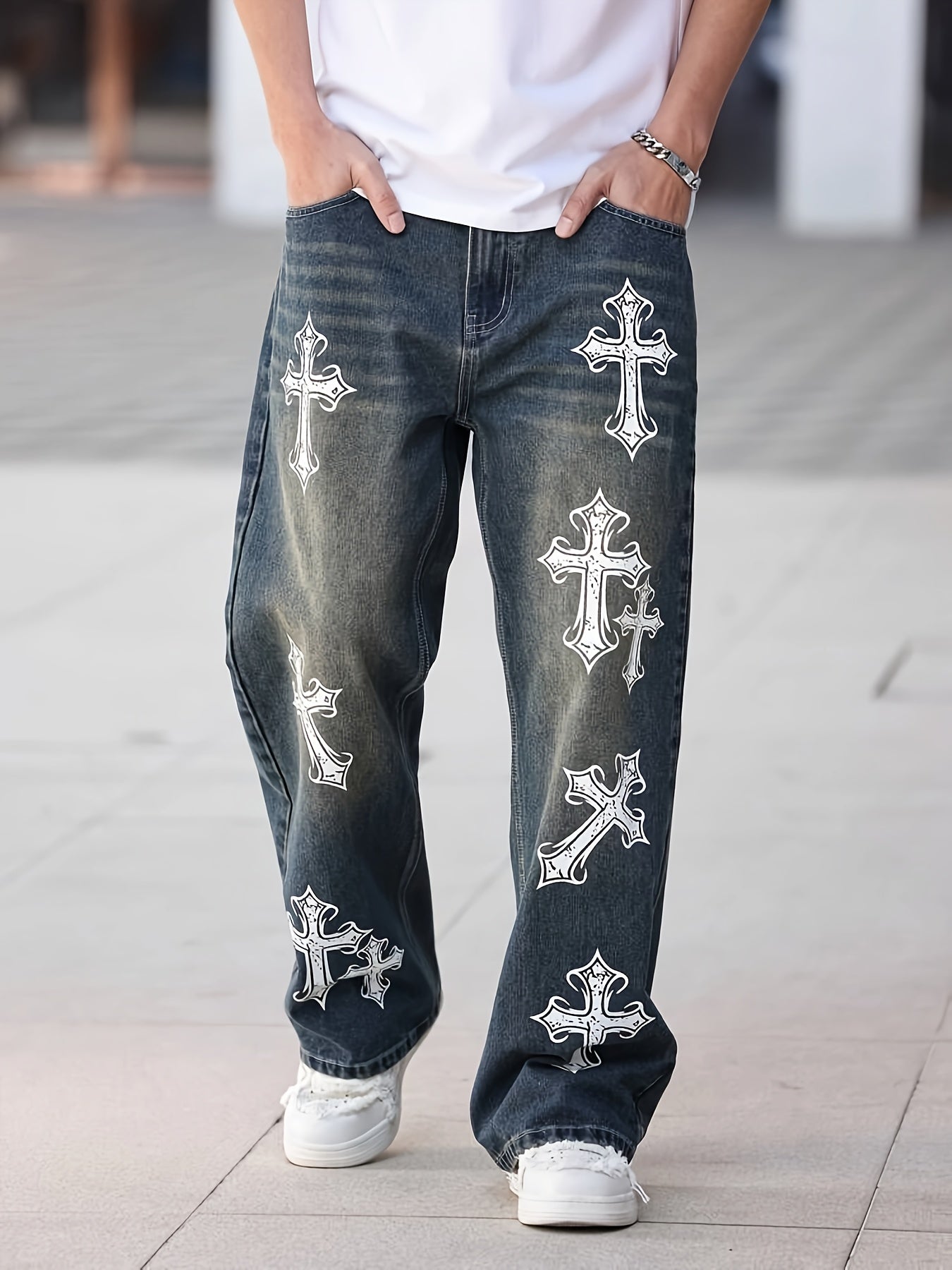 Men's Vintage Street Style Printed Loose Casual Jeans