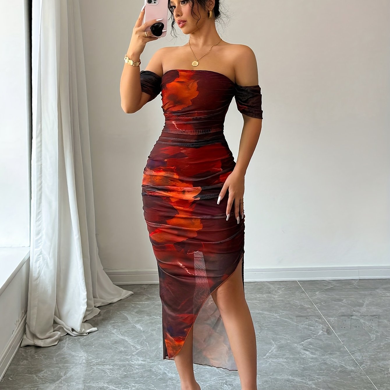 Floral Print Off-the-Shoulder Bodycon Dress for Women