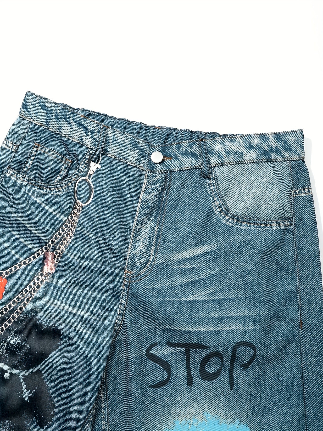Printed Loose Fit Straight Leg Faux Denim