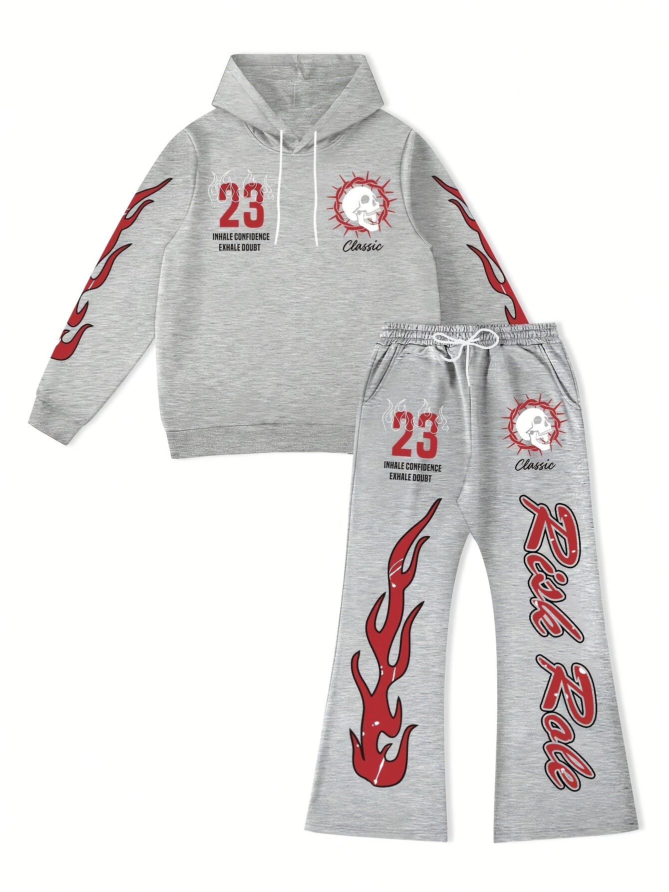 Flame Graphic Hoodie & Sweatpants 2 Piece Set
