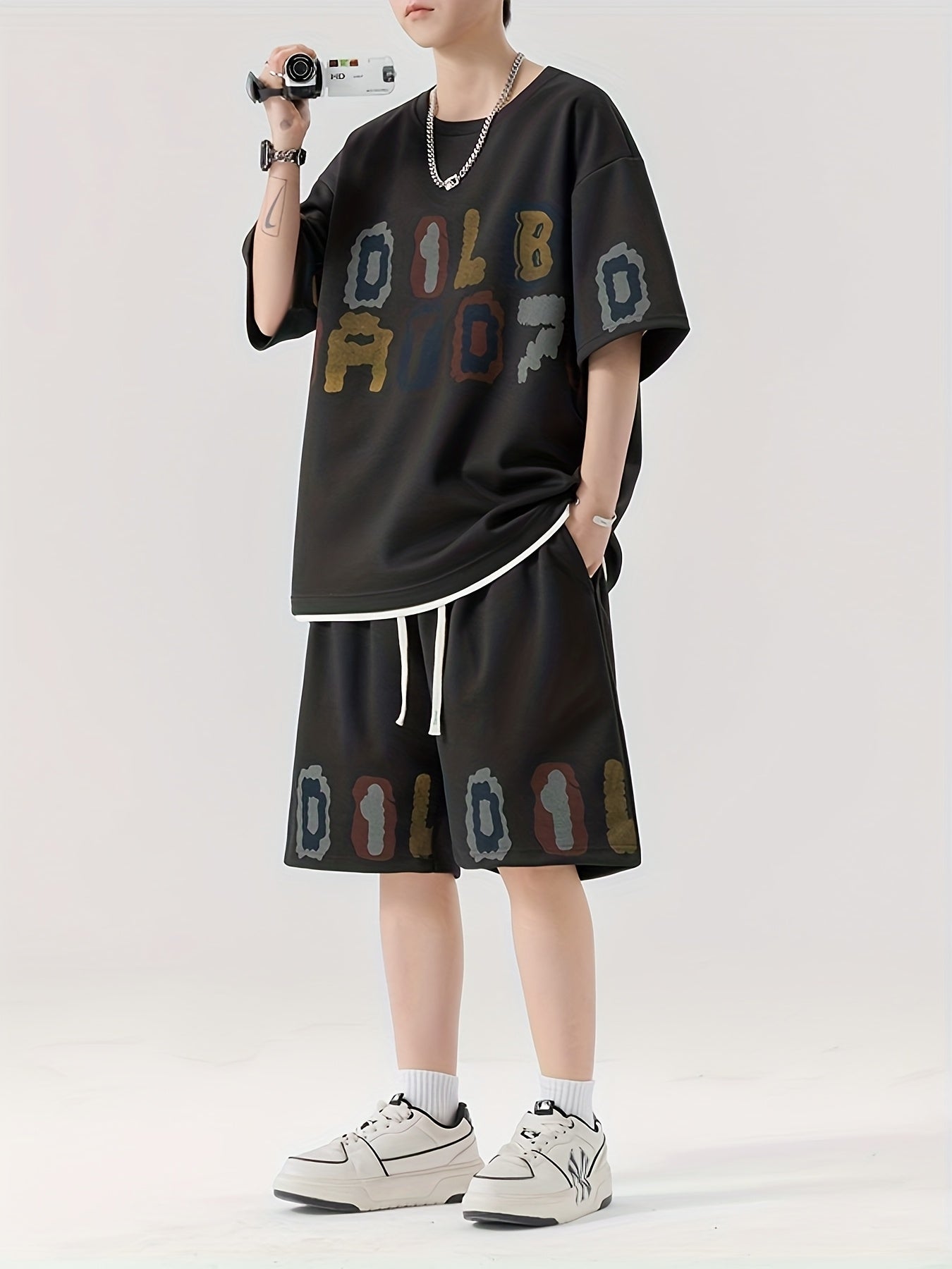 Short-sleeved T-shirt and pants suit for men